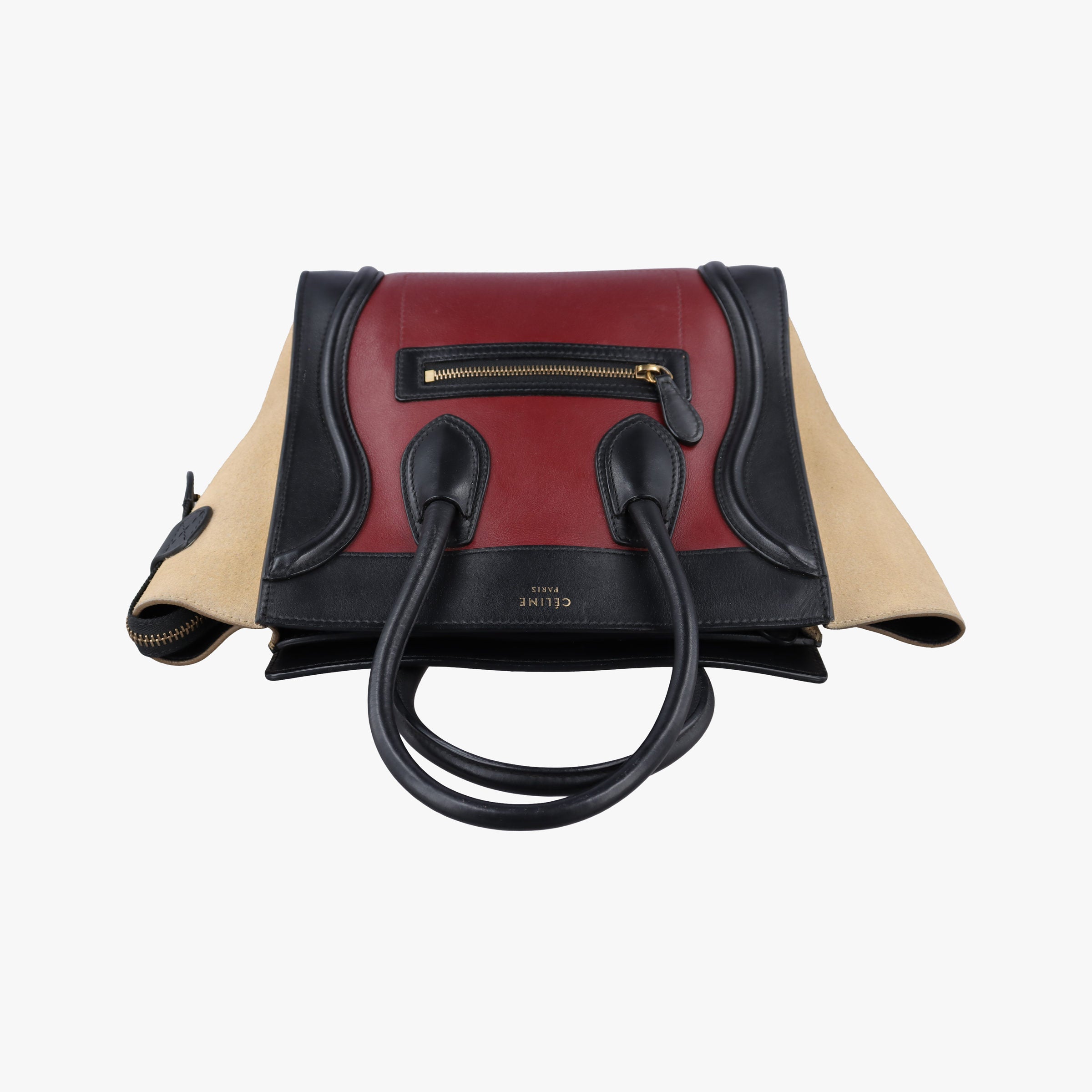Pre-owned Celine Luggage Micro shopper Bordeaux×black×beige Suede×leather  handbag | stylenewstar