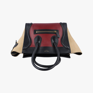 Pre-owned Celine Luggage Micro shopper Bordeaux×black×beige Suede×leather  handbag | stylenewstar