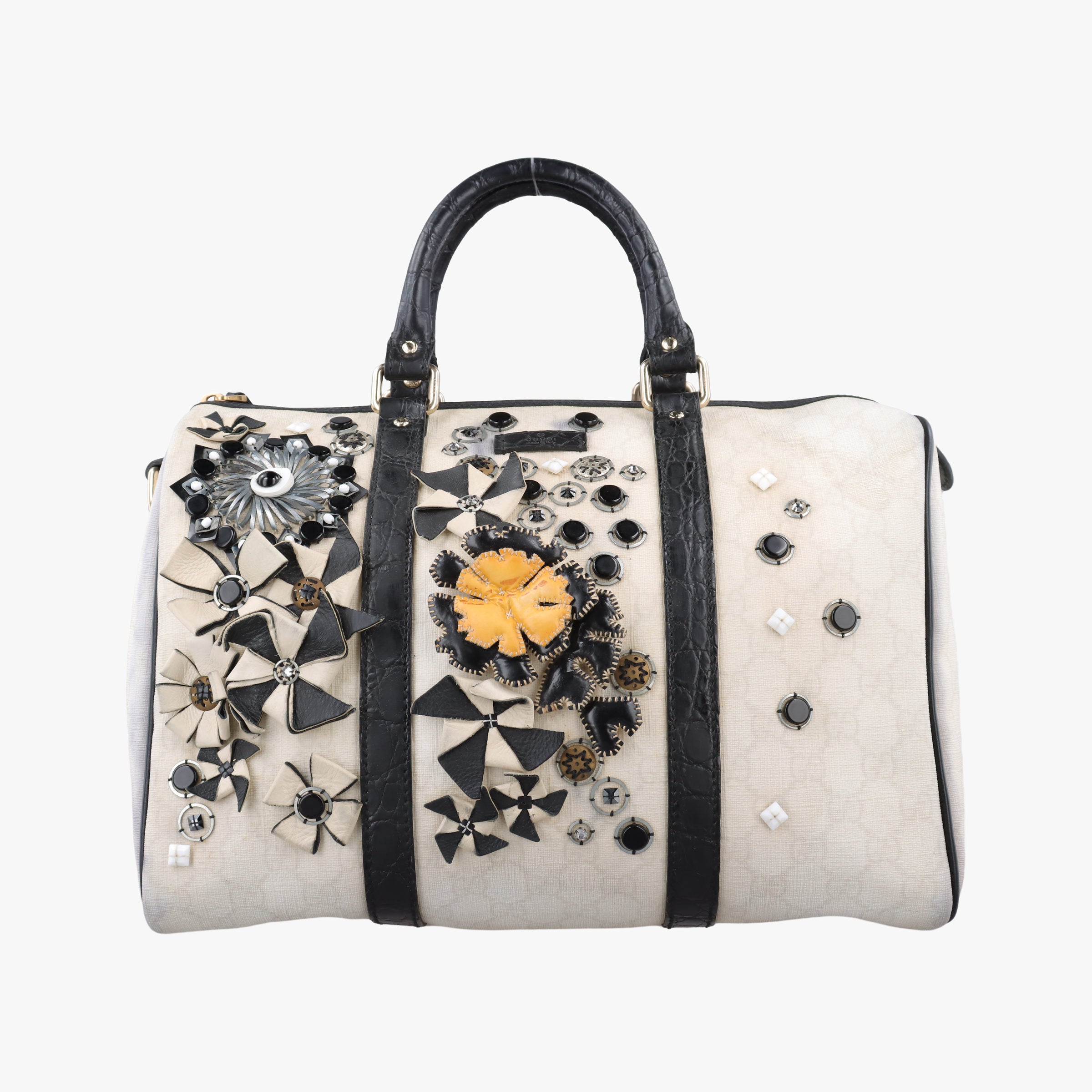 Pre-owned Gucci Floral Applique Medium Joy White PVC coated canvas 197395 handbag | stylenewstar