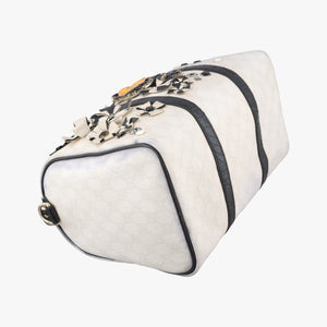 Pre-owned Gucci Floral Applique Medium Joy White PVC coated canvas 197395 handbag | stylenewstar