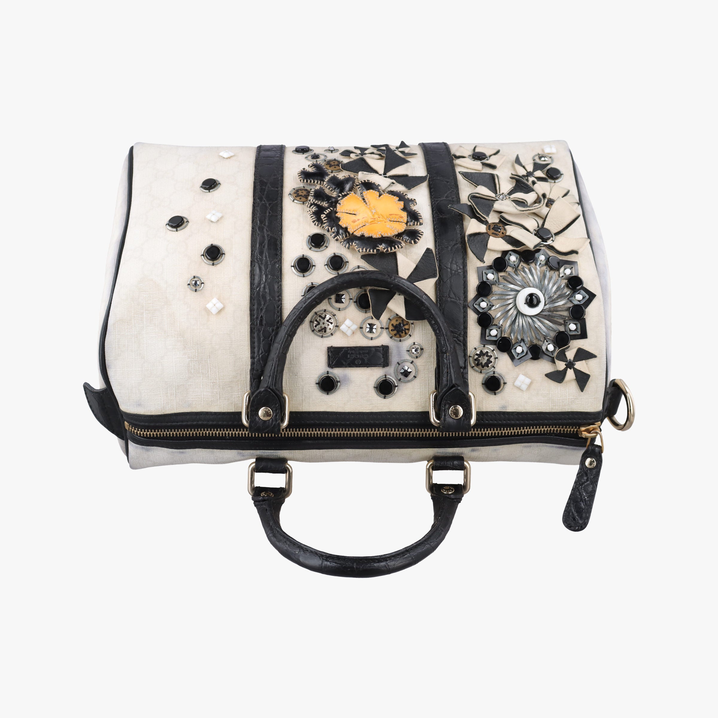 Pre-owned Gucci Floral Applique Medium Joy White PVC coated canvas 197395 handbag | stylenewstar