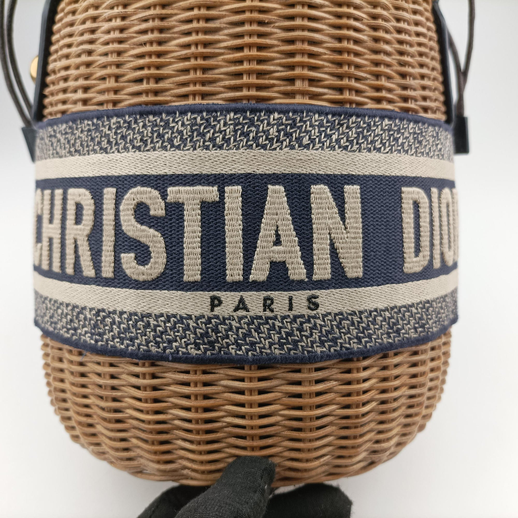 Pre-owned Christian Dior Wicker Basket Camel×Navy Natural wicker×Dior oblique jacquard  shoulderbag | stylenewstar