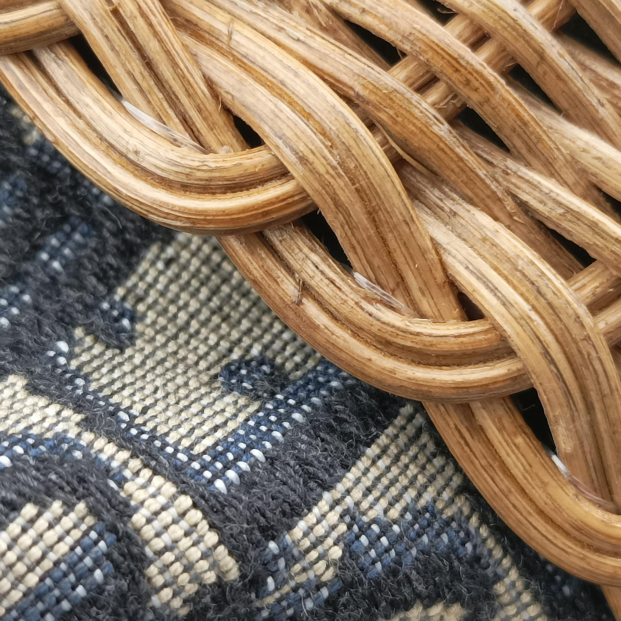 Pre-owned Christian Dior Wicker Basket Camel×Navy Natural wicker×Dior oblique jacquard  shoulderbag | stylenewstar