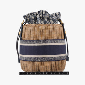 Pre-owned Christian Dior Wicker Basket Camel×Navy Natural wicker×Dior oblique jacquard  shoulderbag | stylenewstar