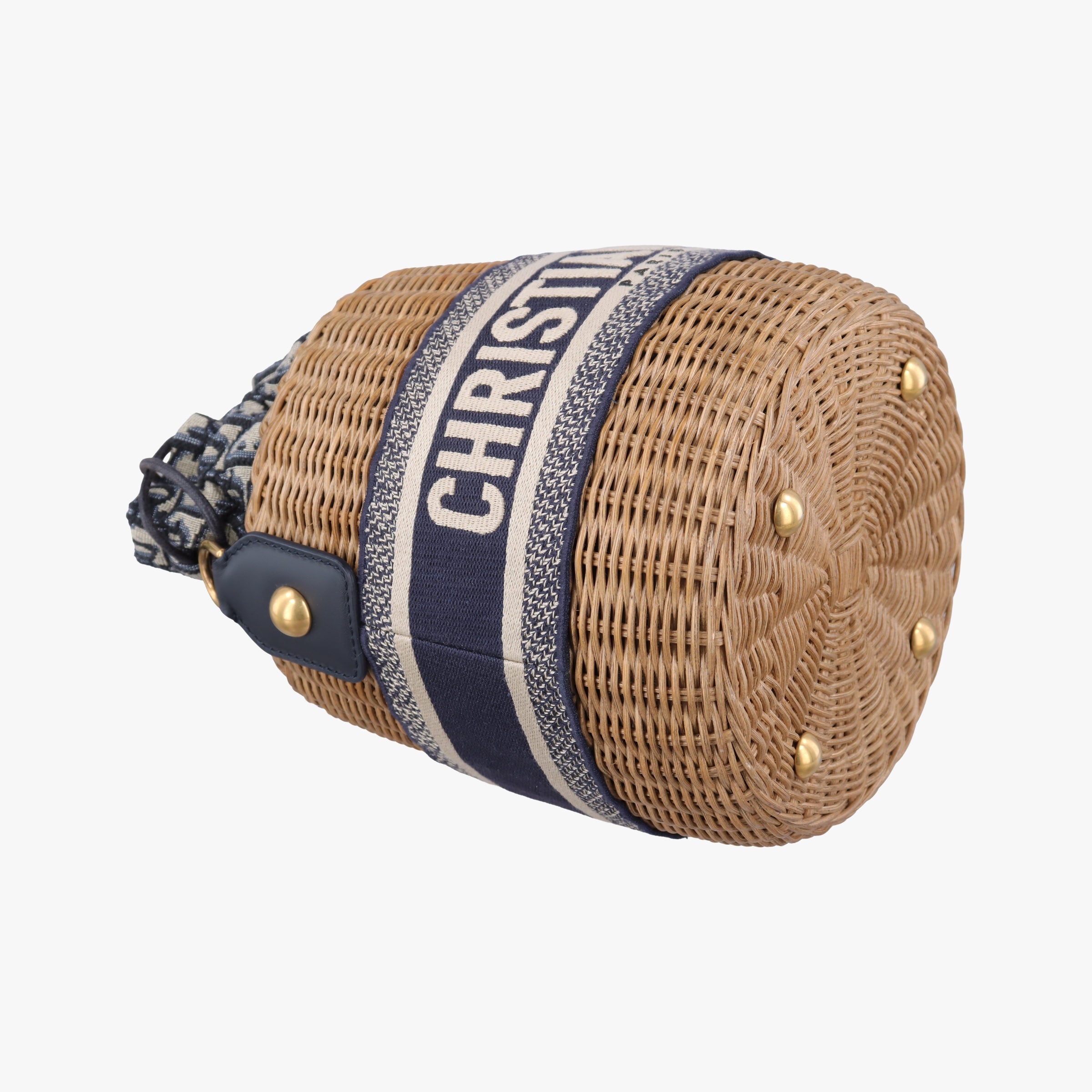 Pre-owned Christian Dior Wicker Basket Camel×Navy Natural wicker×Dior oblique jacquard  shoulderbag | stylenewstar