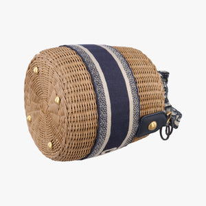 Pre-owned Christian Dior Wicker Basket Camel×Navy Natural wicker×Dior oblique jacquard  shoulderbag | stylenewstar