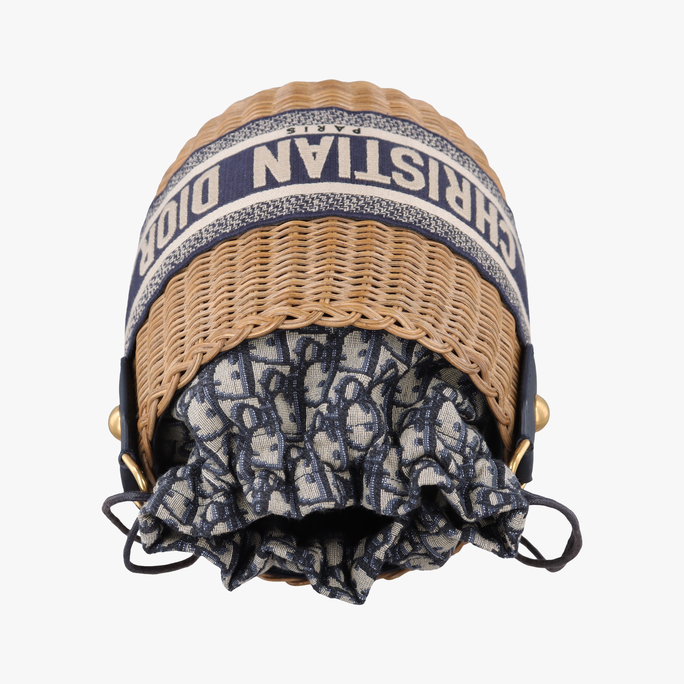 Pre-owned Christian Dior Wicker Basket Camel×Navy Natural wicker×Dior oblique jacquard  shoulderbag | stylenewstar