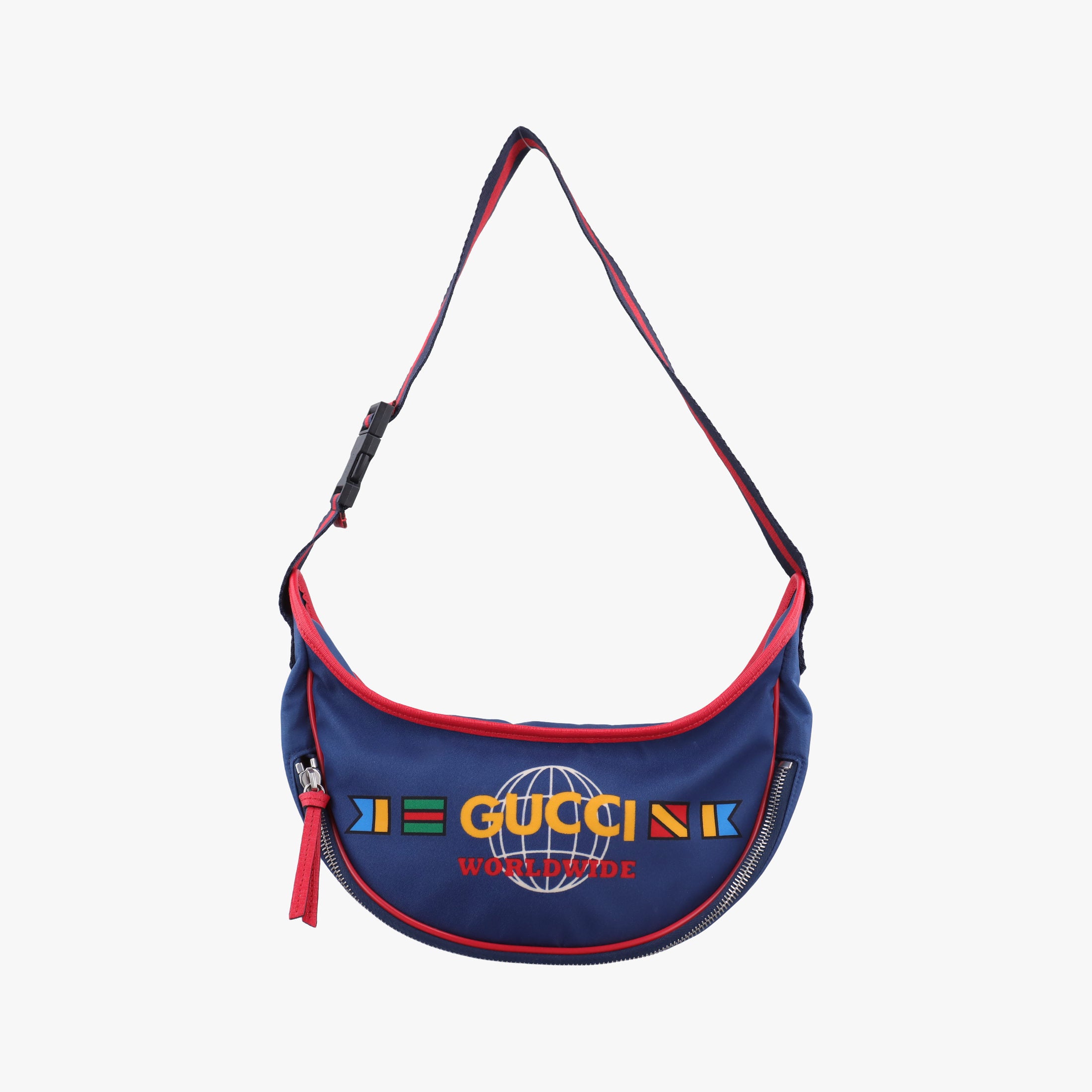 Pre-owned Gucci kids half moon bag Blue×Red nylon 611686 shoulderbag | stylenewstar