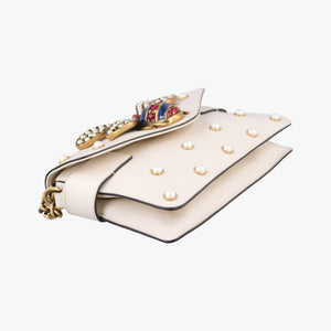 Pre-owned Gucci Broadway Pearl Bee White Leather 453778 shoulderbag | stylenewstar