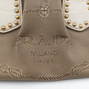 Vintage Prada Logo Jacquard Studded Frame Corda × Talco Jacquard Canvas × Vitello Leather  handbag | stylenewstar