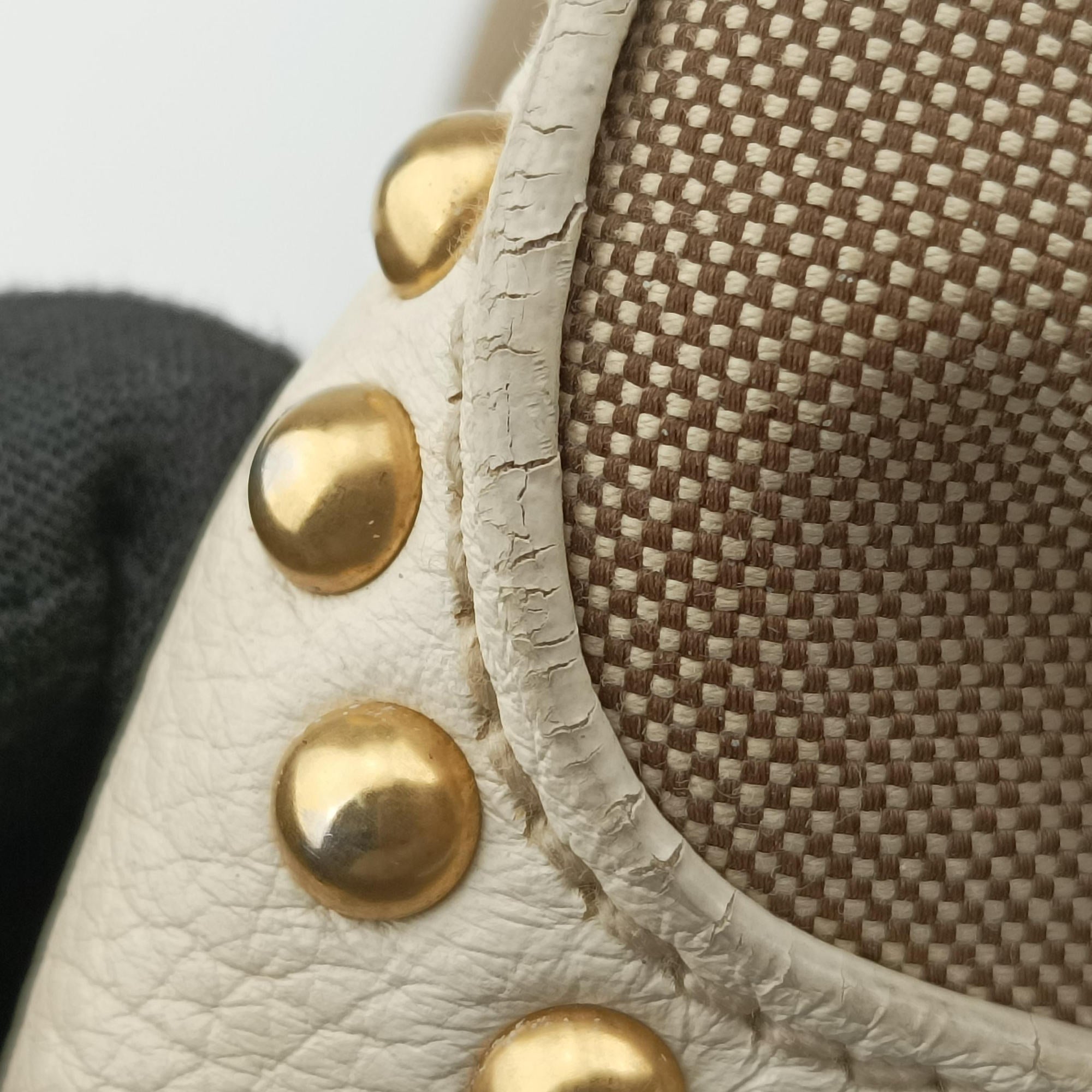 Vintage Prada Logo Jacquard Studded Frame Corda × Talco Jacquard Canvas × Vitello Leather  handbag | stylenewstar