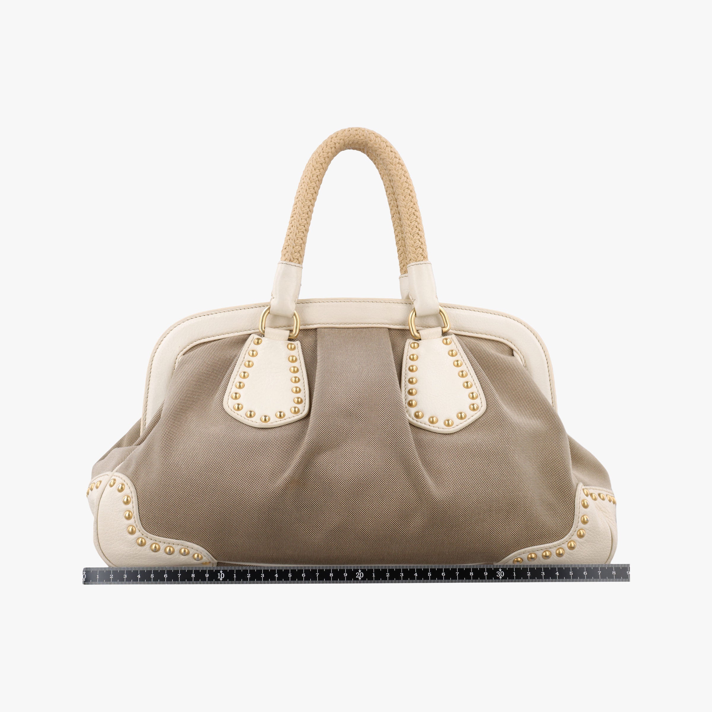 Vintage Prada Logo Jacquard Studded Frame Corda × Talco Jacquard Canvas × Vitello Leather  handbag | stylenewstar