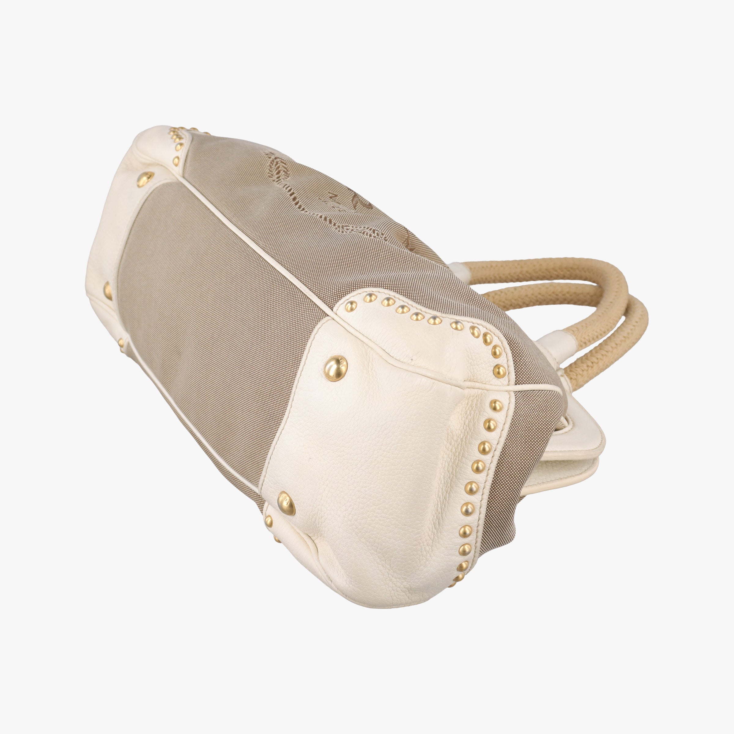Vintage Prada Logo Jacquard Studded Frame Corda × Talco Jacquard Canvas × Vitello Leather  handbag | stylenewstar