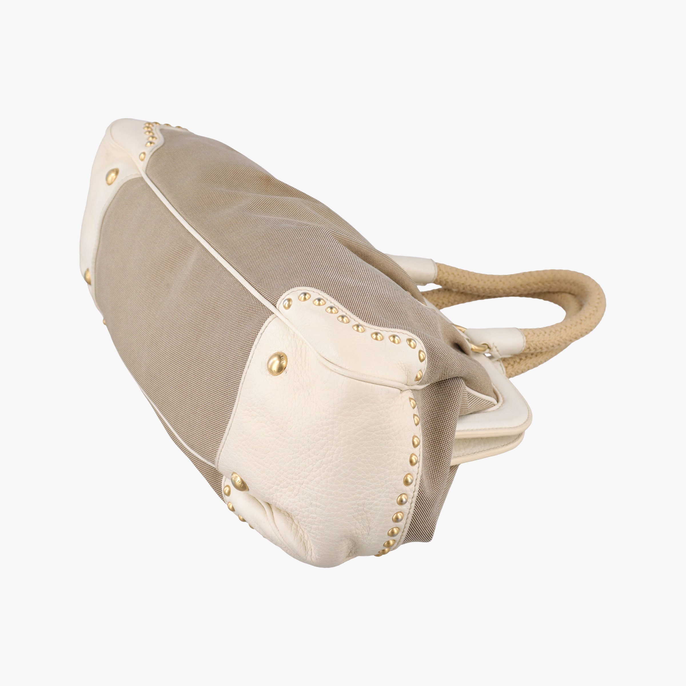 Vintage Prada Logo Jacquard Studded Frame Corda × Talco Jacquard Canvas × Vitello Leather  handbag | stylenewstar