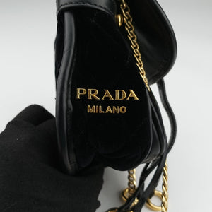 Pre-owned Prada Fringe Charms Black Leather×velour IBL002 shoulderbag | stylenewstar