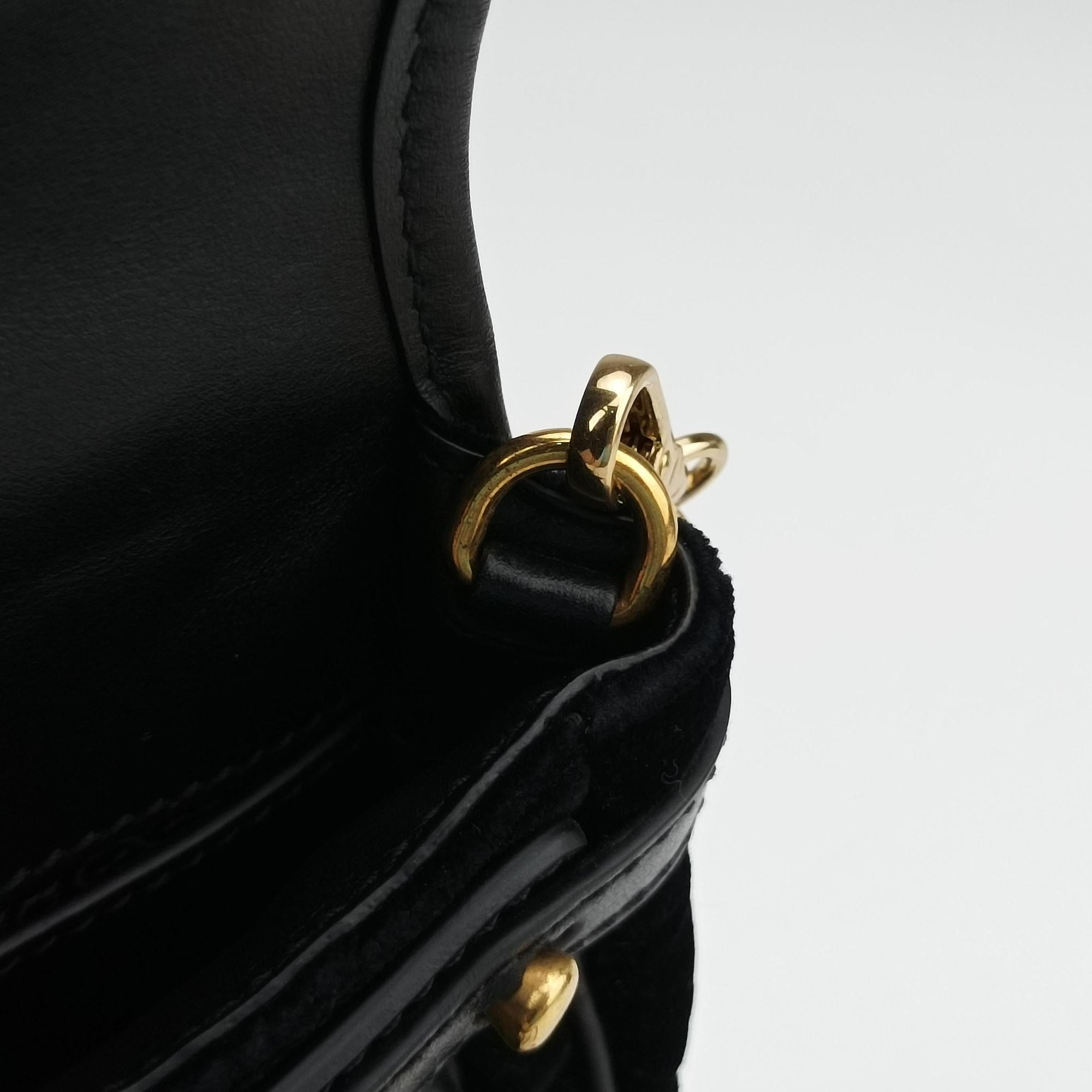 Pre-owned Prada Fringe Charms Black Leather×velour IBL002 shoulderbag | stylenewstar