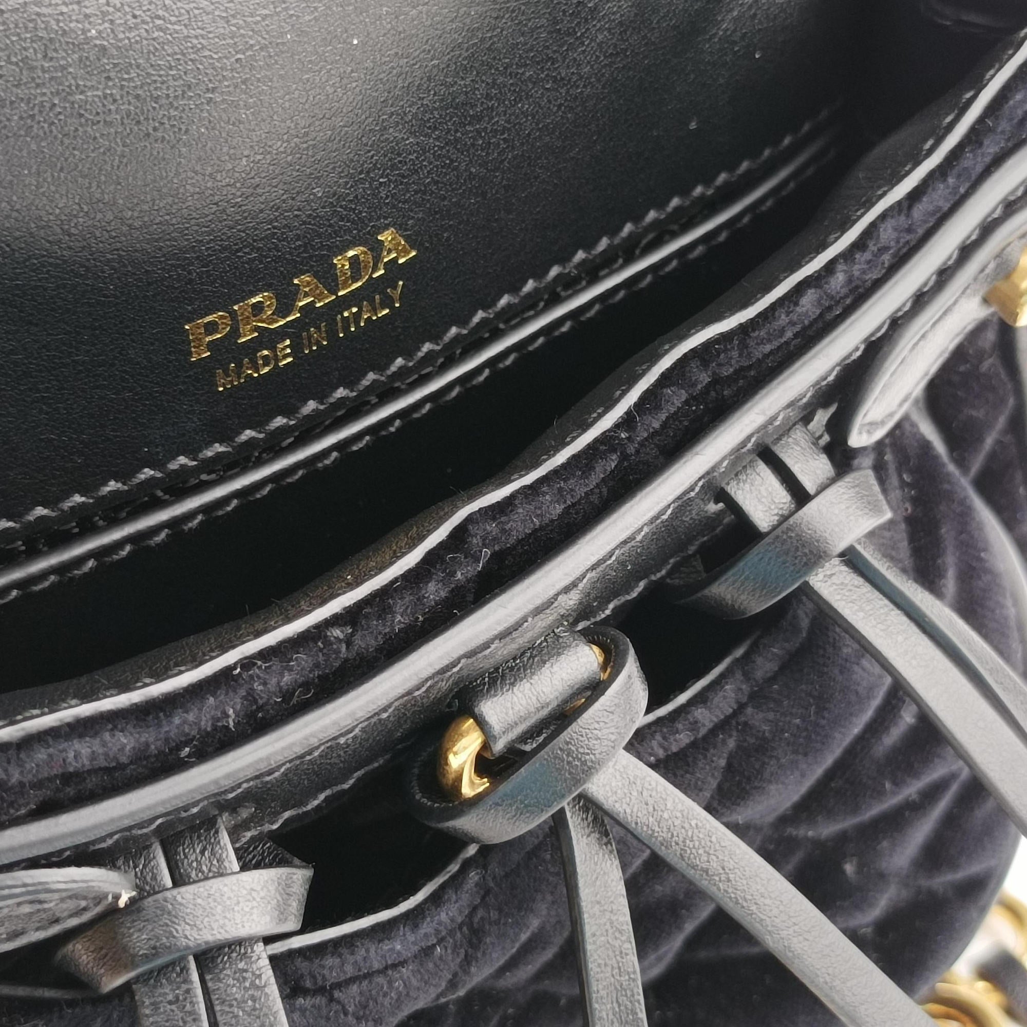 Pre-owned Prada Fringe Charms Black Leather×velour IBL002 shoulderbag | stylenewstar