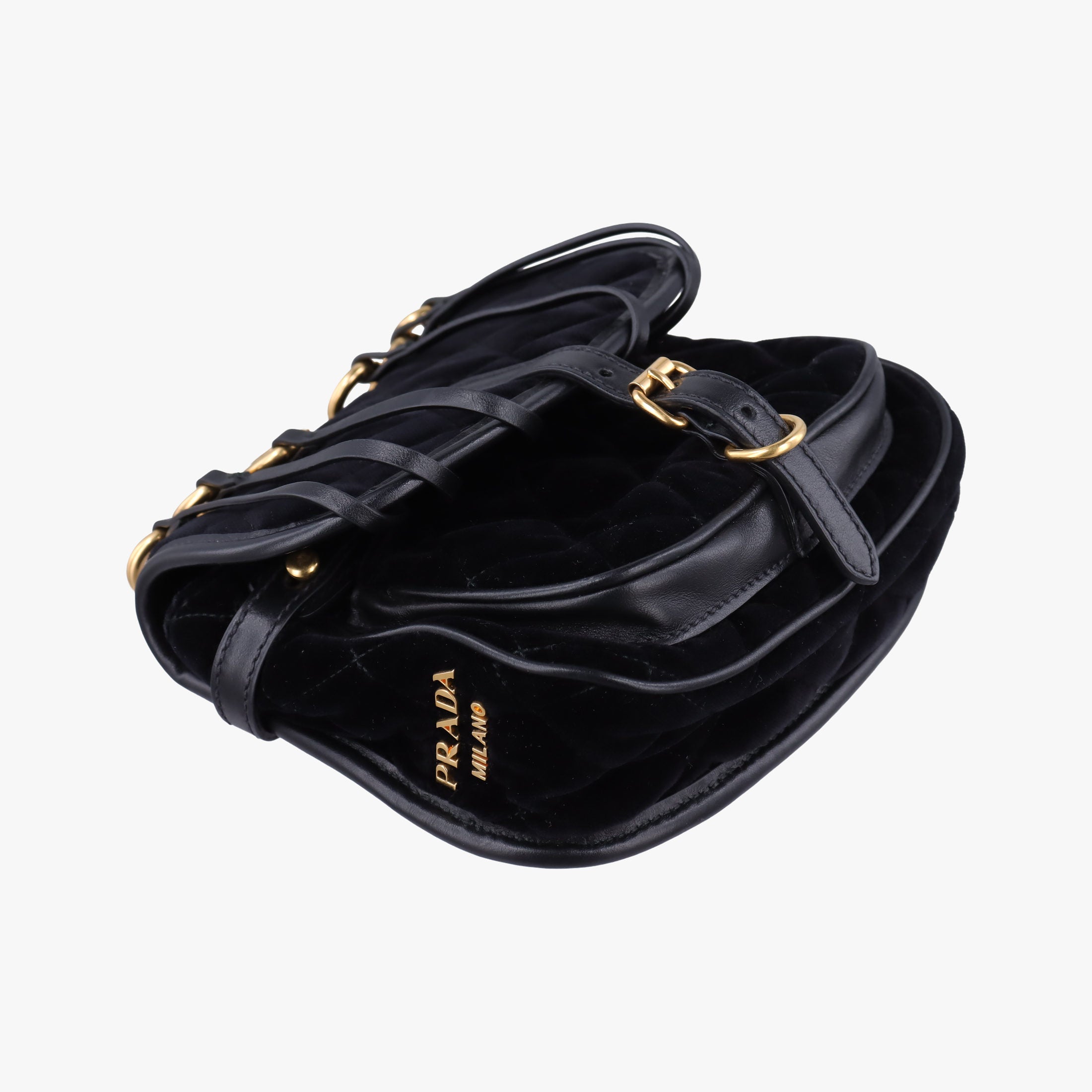 Pre-owned Prada Fringe Charms Black Leather×velour IBL002 shoulderbag | stylenewstar
