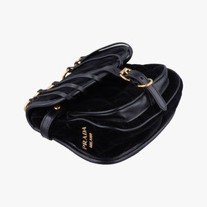 Pre-owned Prada Fringe Charms Black Leather×velour IBL002 shoulderbag | stylenewstar