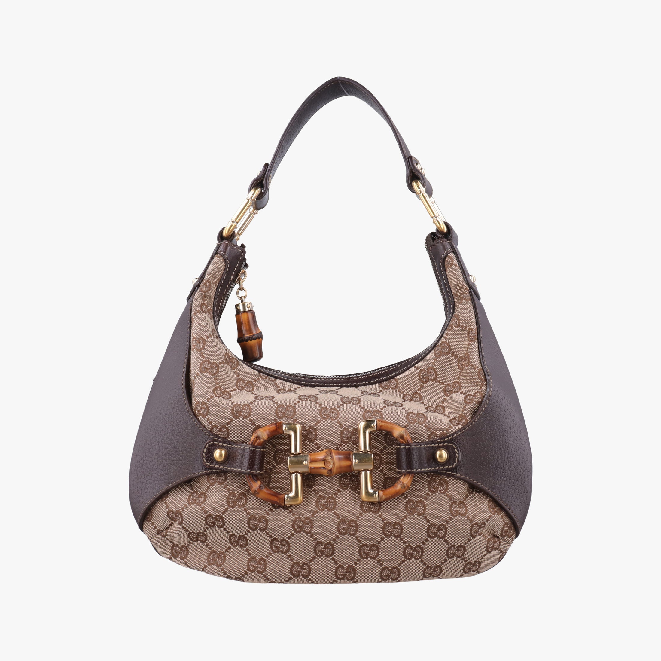 Pre-owned Gucci Amalfi bamboo Brown×Beige canvas×leather 154378 shoulderbag | stylenewstar