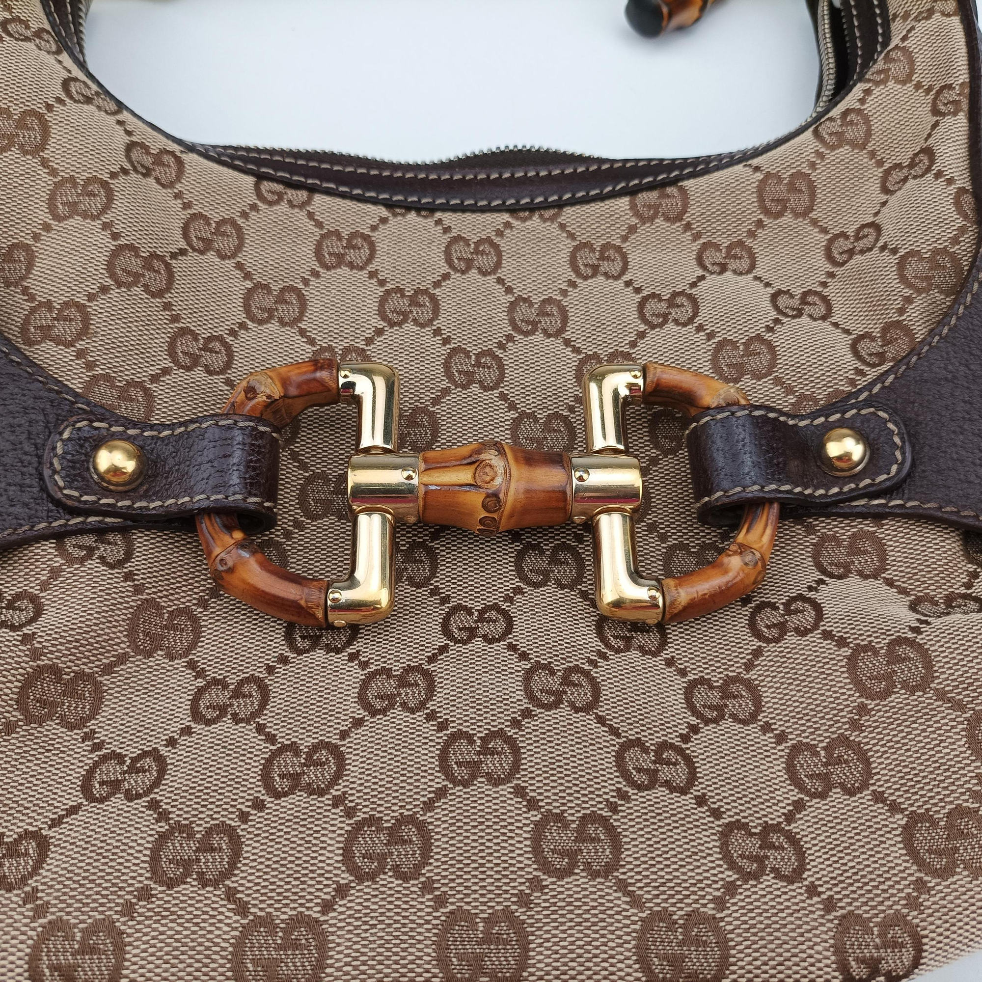 Pre-owned Gucci Amalfi bamboo Brown×Beige canvas×leather 154378 shoulderbag | stylenewstar