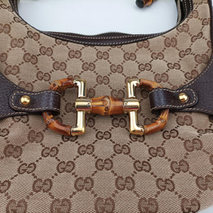 Pre-owned Gucci Amalfi bamboo Brown×Beige canvas×leather 154378 shoulderbag | stylenewstar
