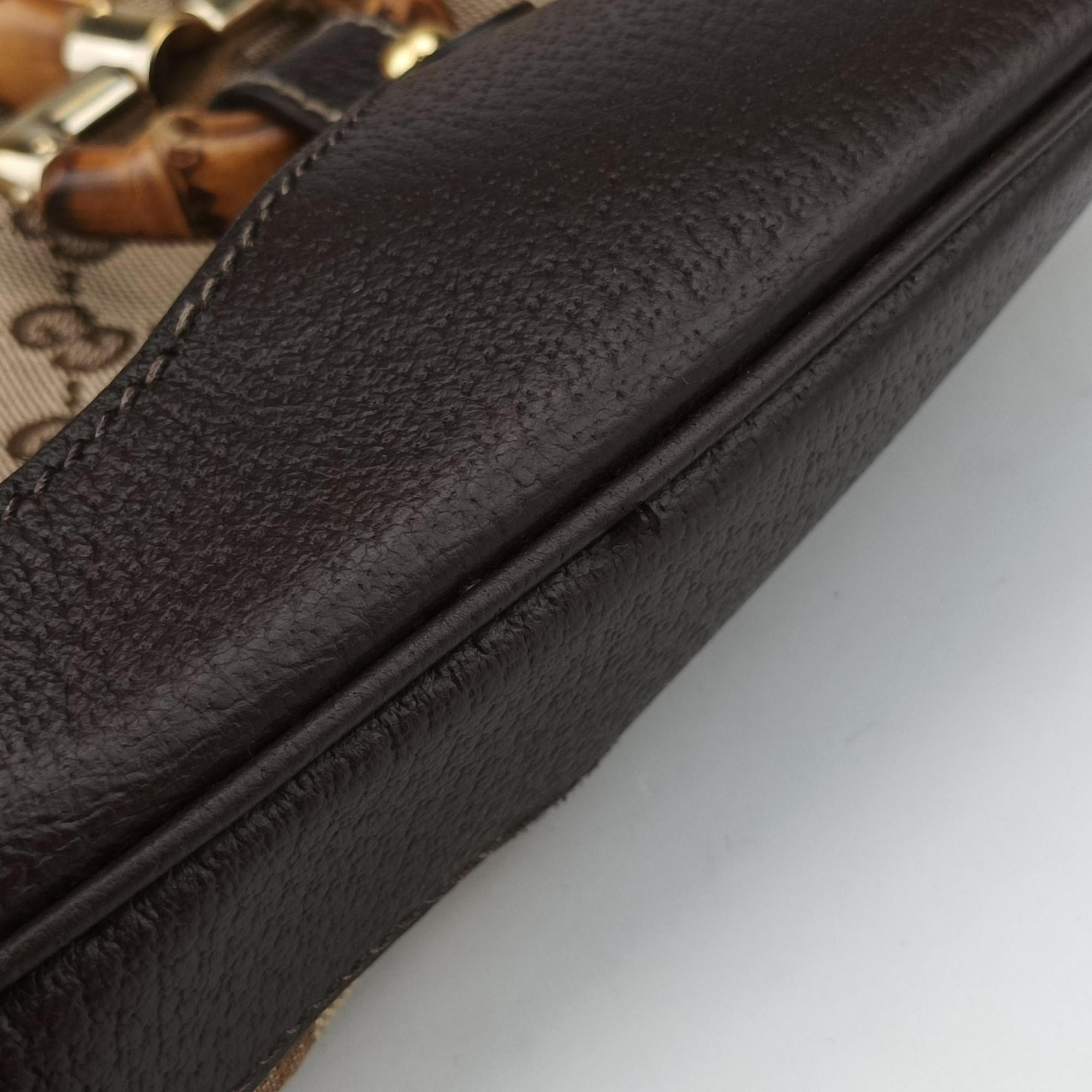 Pre-owned Gucci Amalfi bamboo Brown×Beige canvas×leather 154378 shoulderbag | stylenewstar