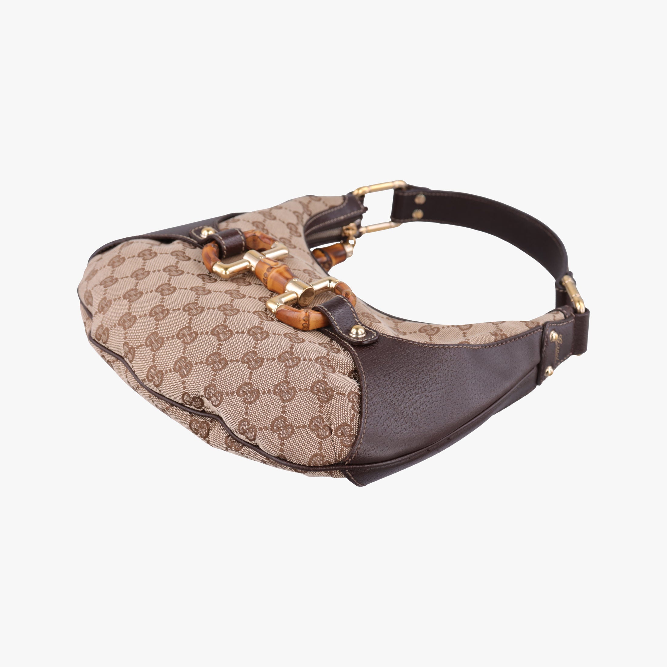 Pre-owned Gucci Amalfi bamboo Brown×Beige canvas×leather 154378 shoulderbag | stylenewstar