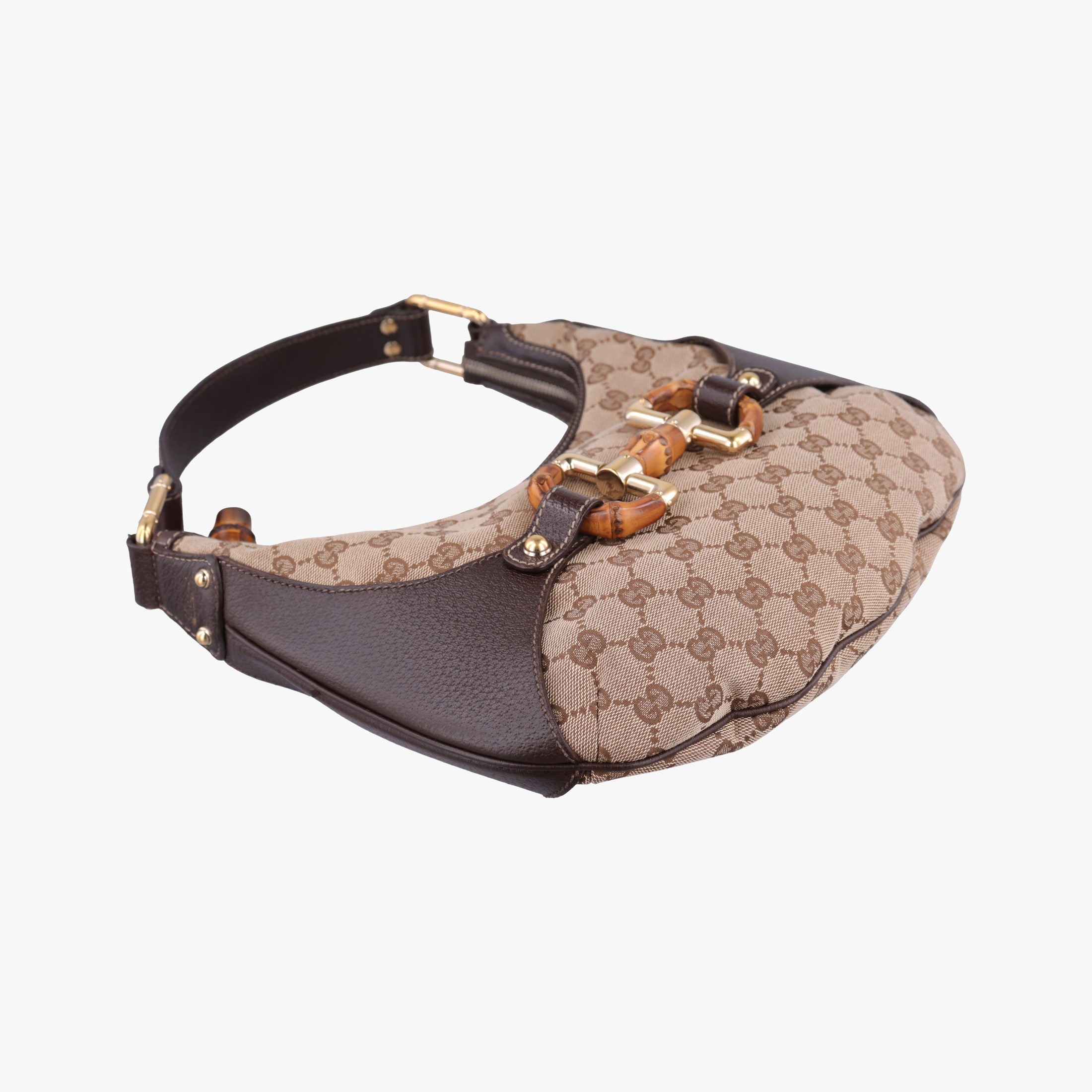 Pre-owned Gucci Amalfi bamboo Brown×Beige canvas×leather 154378 shoulderbag | stylenewstar