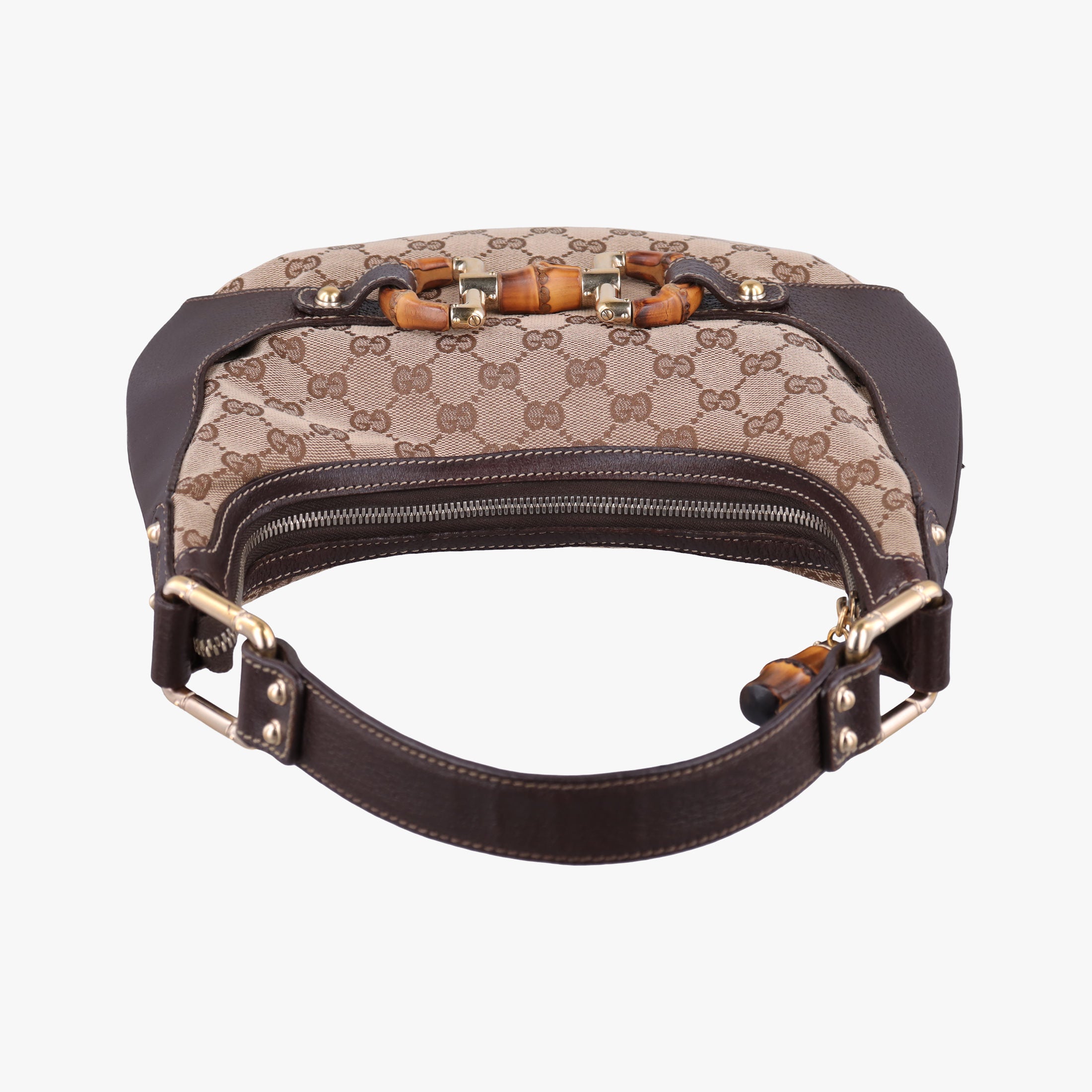 Pre-owned Gucci Amalfi bamboo Brown×Beige canvas×leather 154378 shoulderbag | stylenewstar