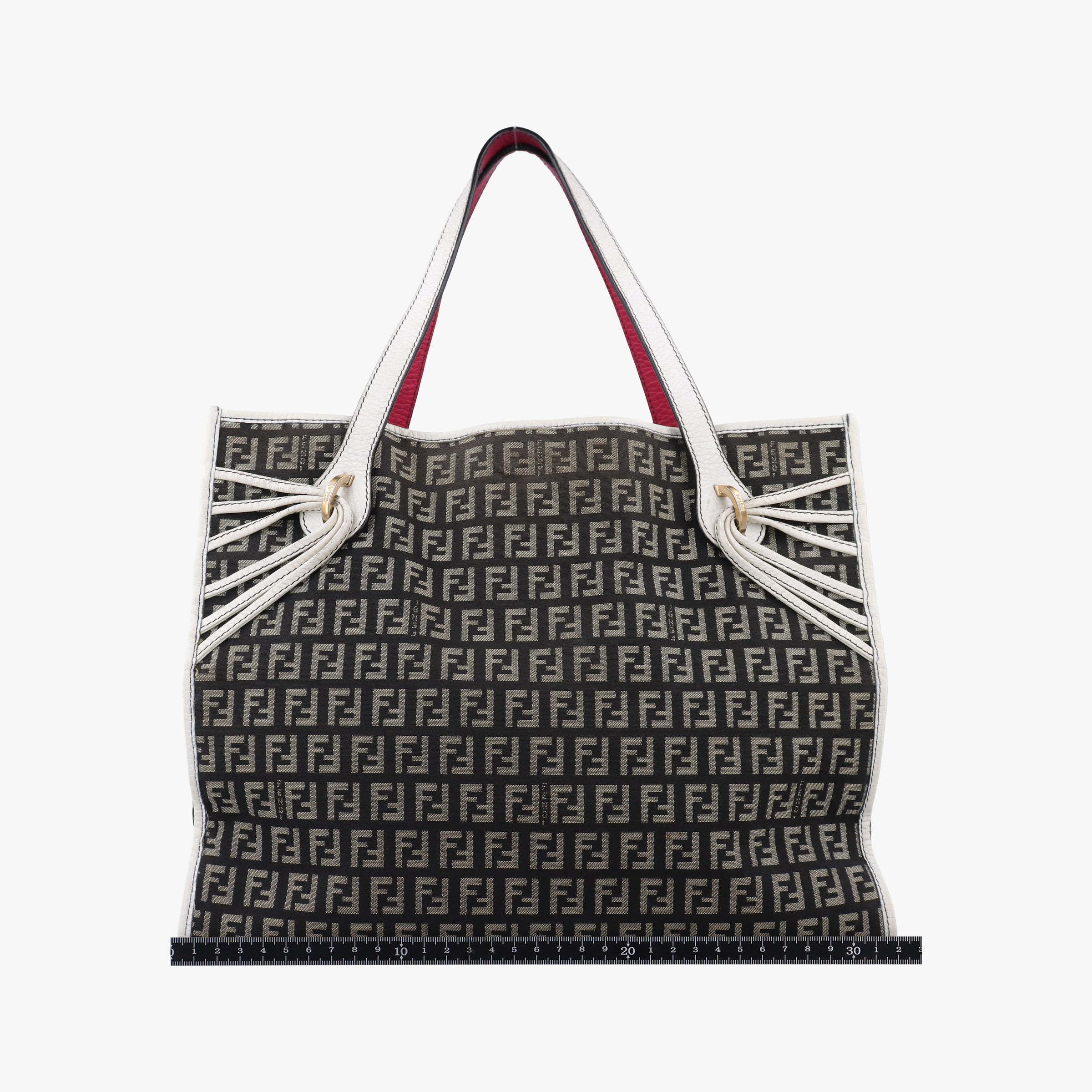 Pre-owned Fendi Zucca Pattern Tote Navy × White Canvas×Leather 8BH153 handbag | stylenewstar
