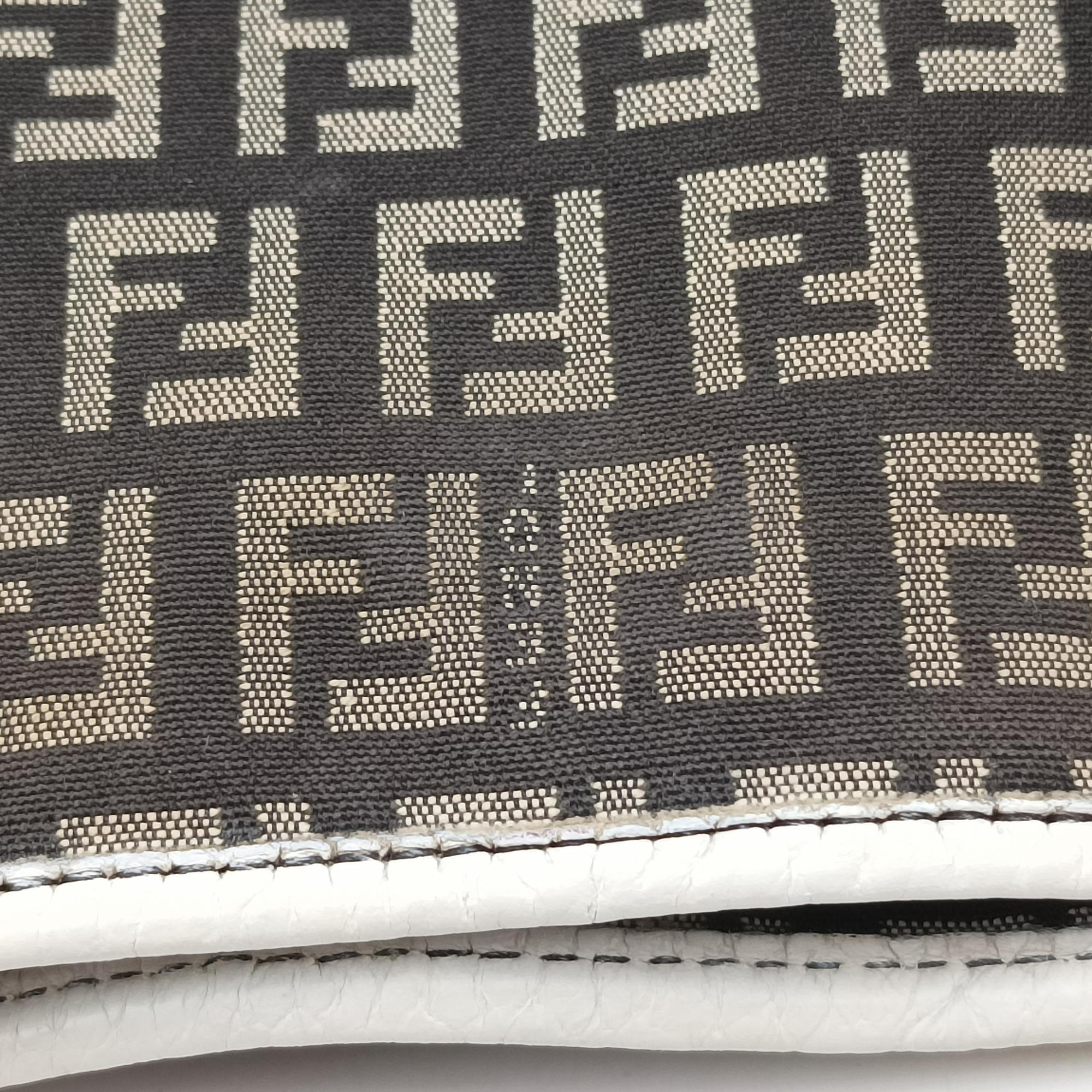 Pre-owned Fendi Zucca Pattern Tote Navy × White Canvas×Leather 8BH153 handbag | stylenewstar