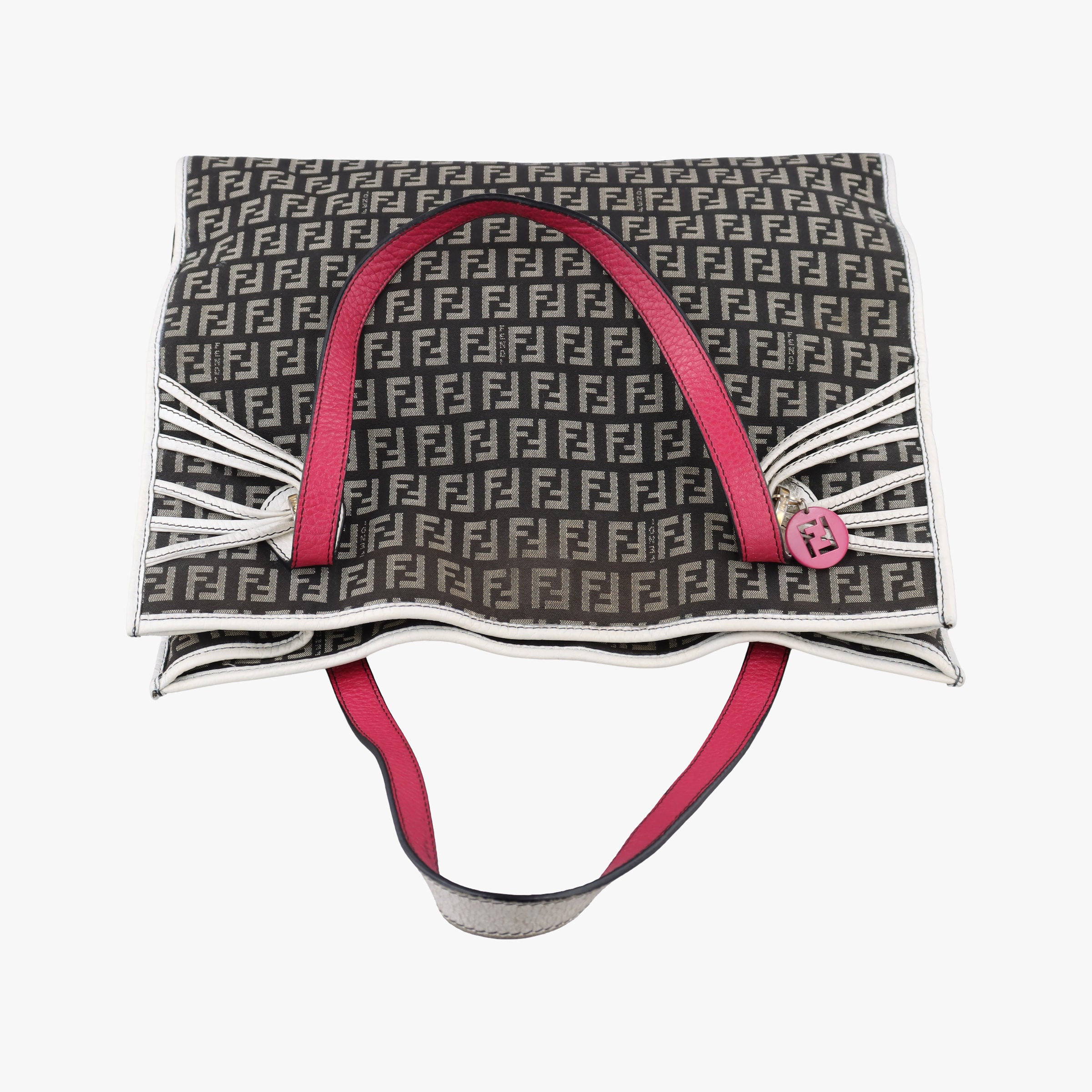 Pre-owned Fendi Zucca Pattern Tote Navy × White Canvas×Leather 8BH153 handbag | stylenewstar