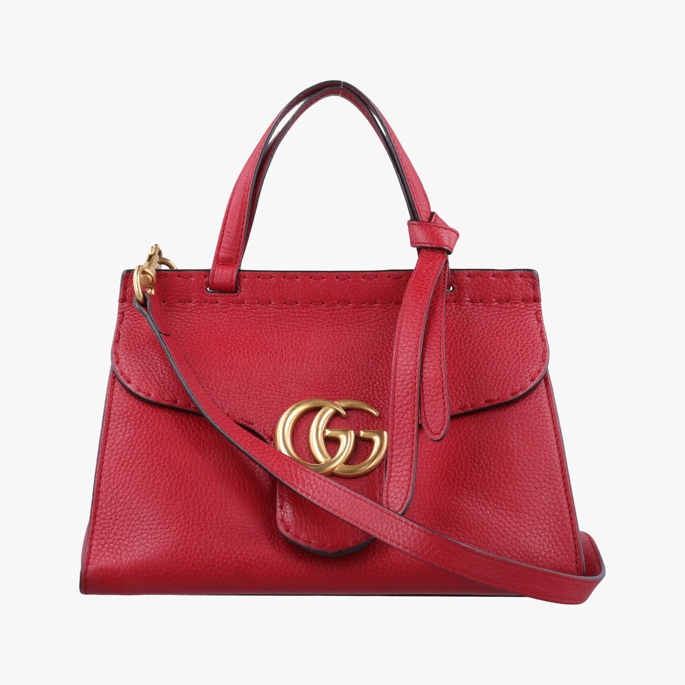 Pre-owned Gucci GG Marmont Red Leather 442622 shoulderbag | stylenewstar