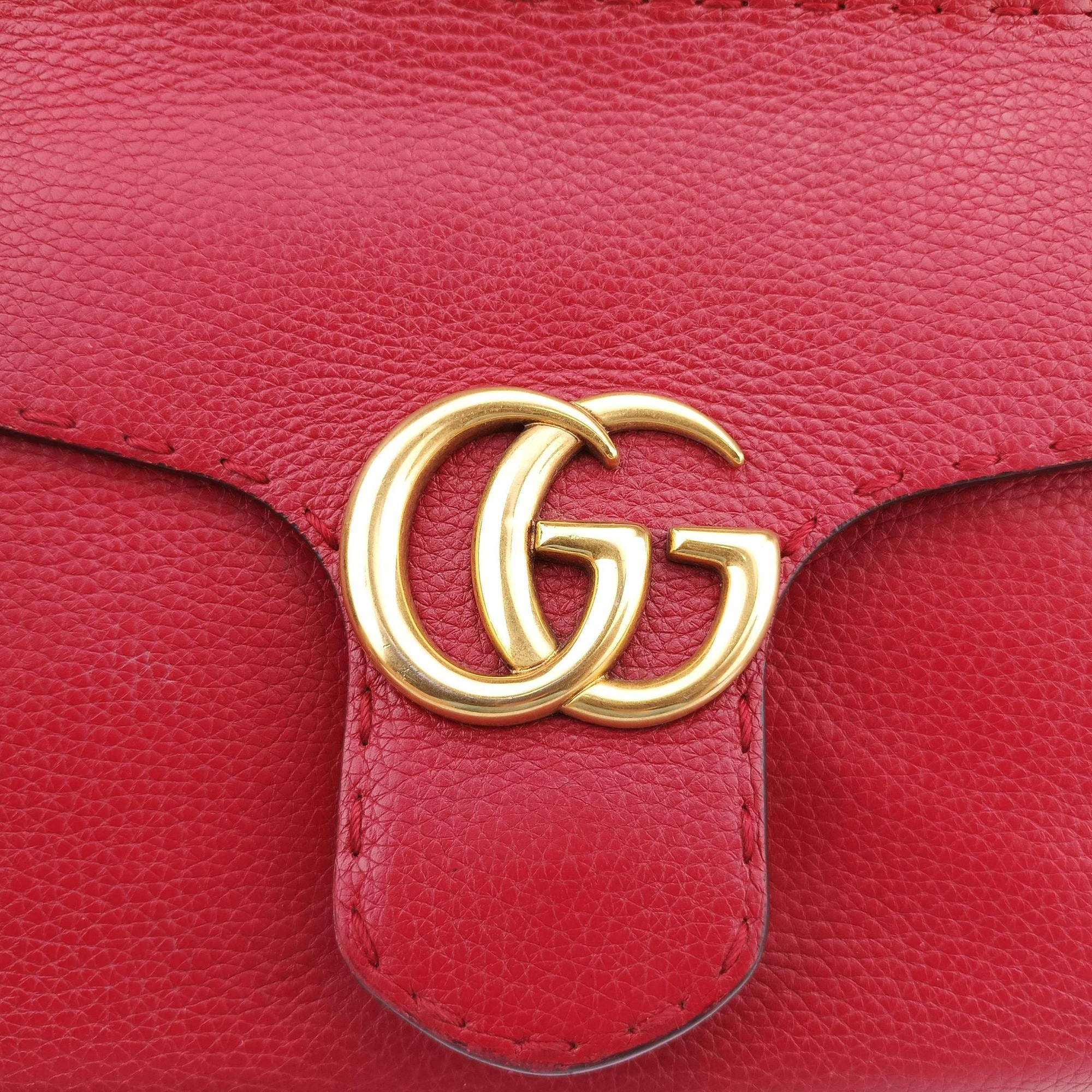 Pre-owned Gucci GG Marmont Red Leather 442622 shoulderbag | stylenewstar