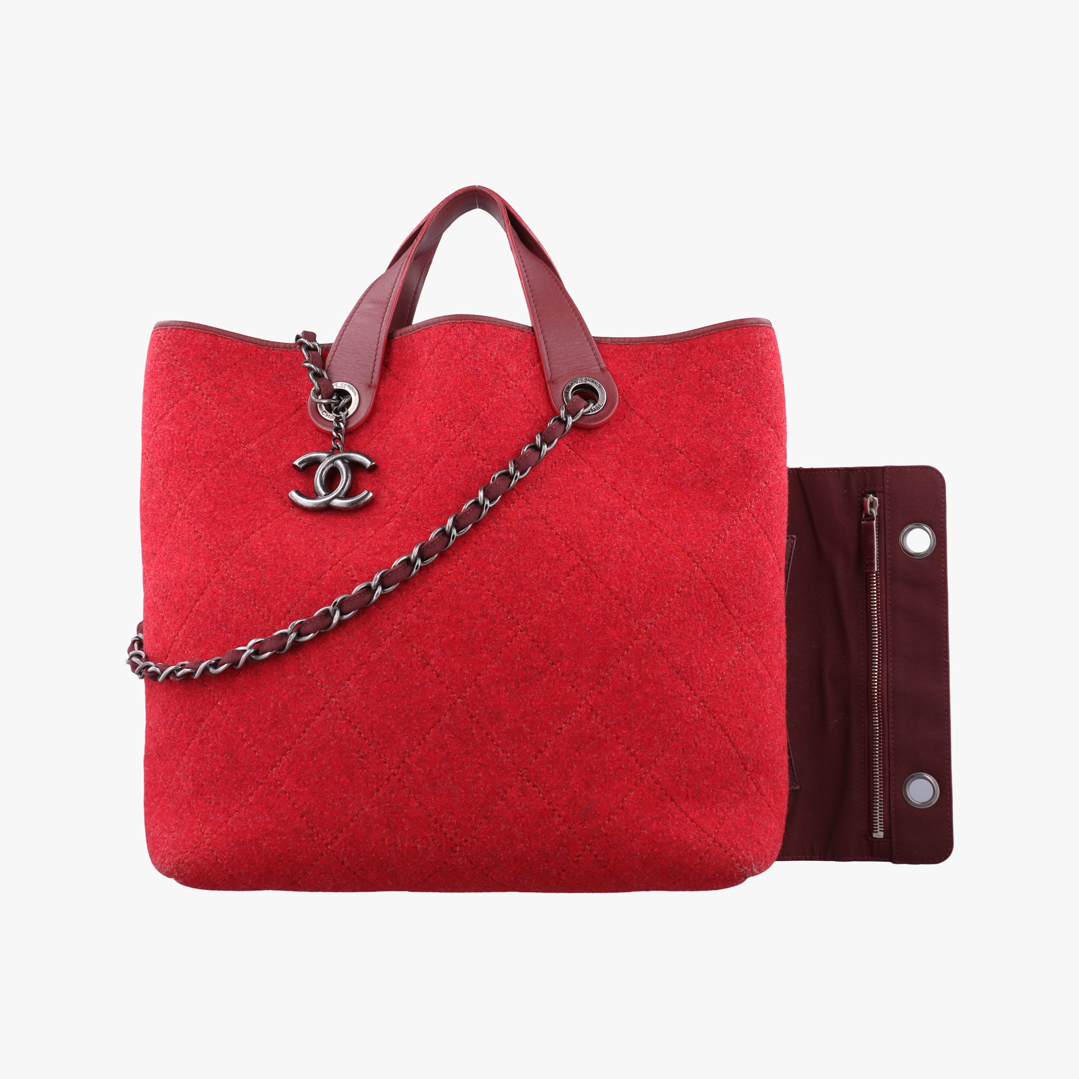 Vintage Chanel Matelasse Pop tote Red Leather x Felt  shoulderbag | stylenewstar