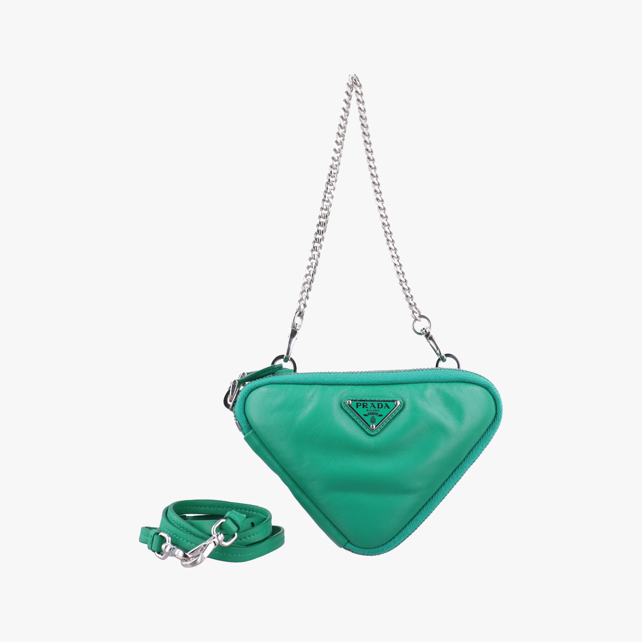 Pre-owned Prada triangle mini Green Leather 1NR015 shoulderbag | stylenewstar