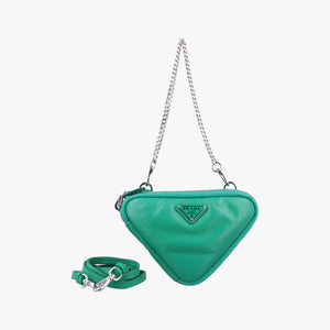Pre-owned Prada triangle mini Green Leather 1NR015 shoulderbag | stylenewstar
