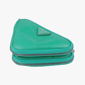 Pre-owned Prada triangle mini Green Leather 1NR015 shoulderbag | stylenewstar