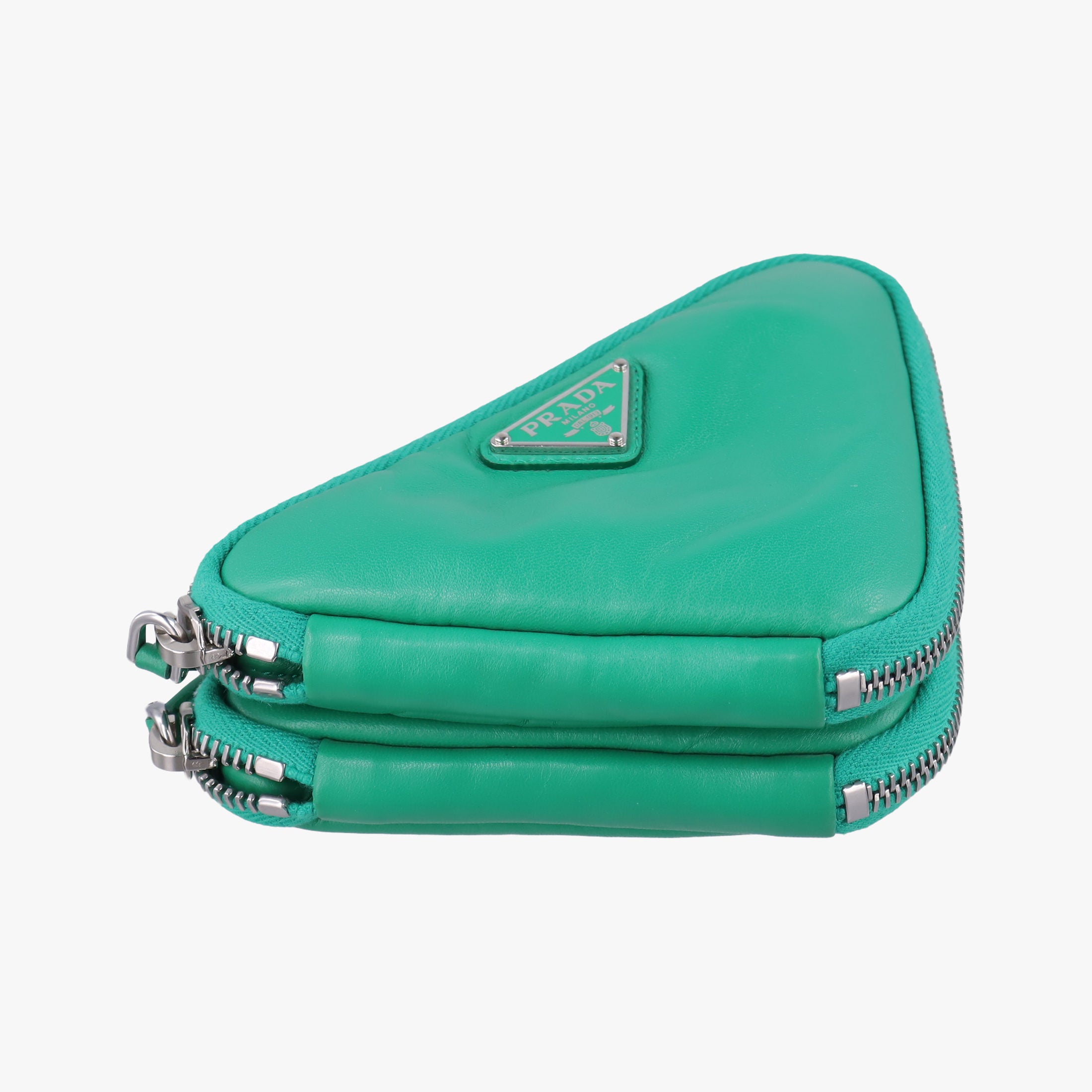 Pre-owned Prada triangle mini Green Leather 1NR015 shoulderbag | stylenewstar