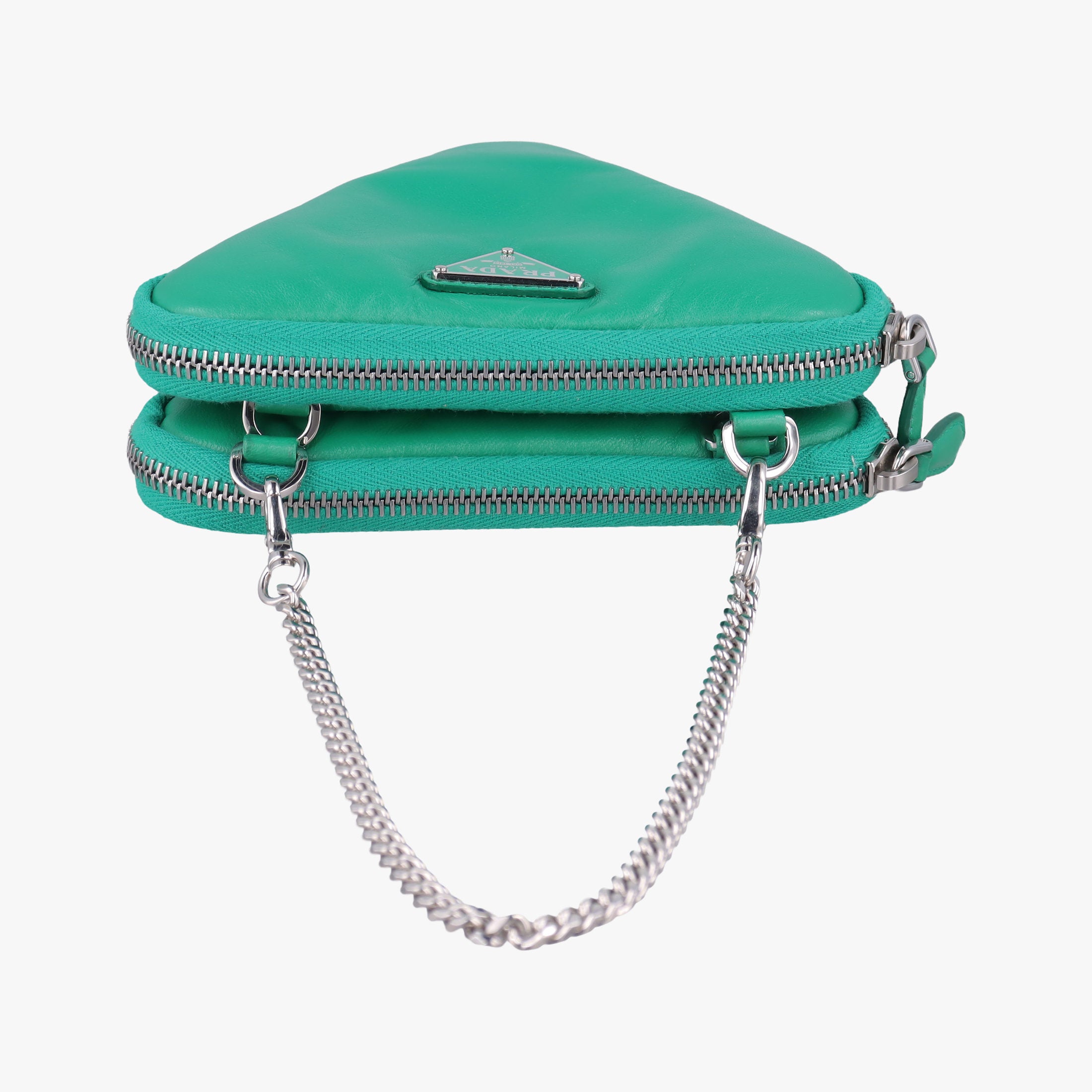 Pre-owned Prada triangle mini Green Leather 1NR015 shoulderbag | stylenewstar