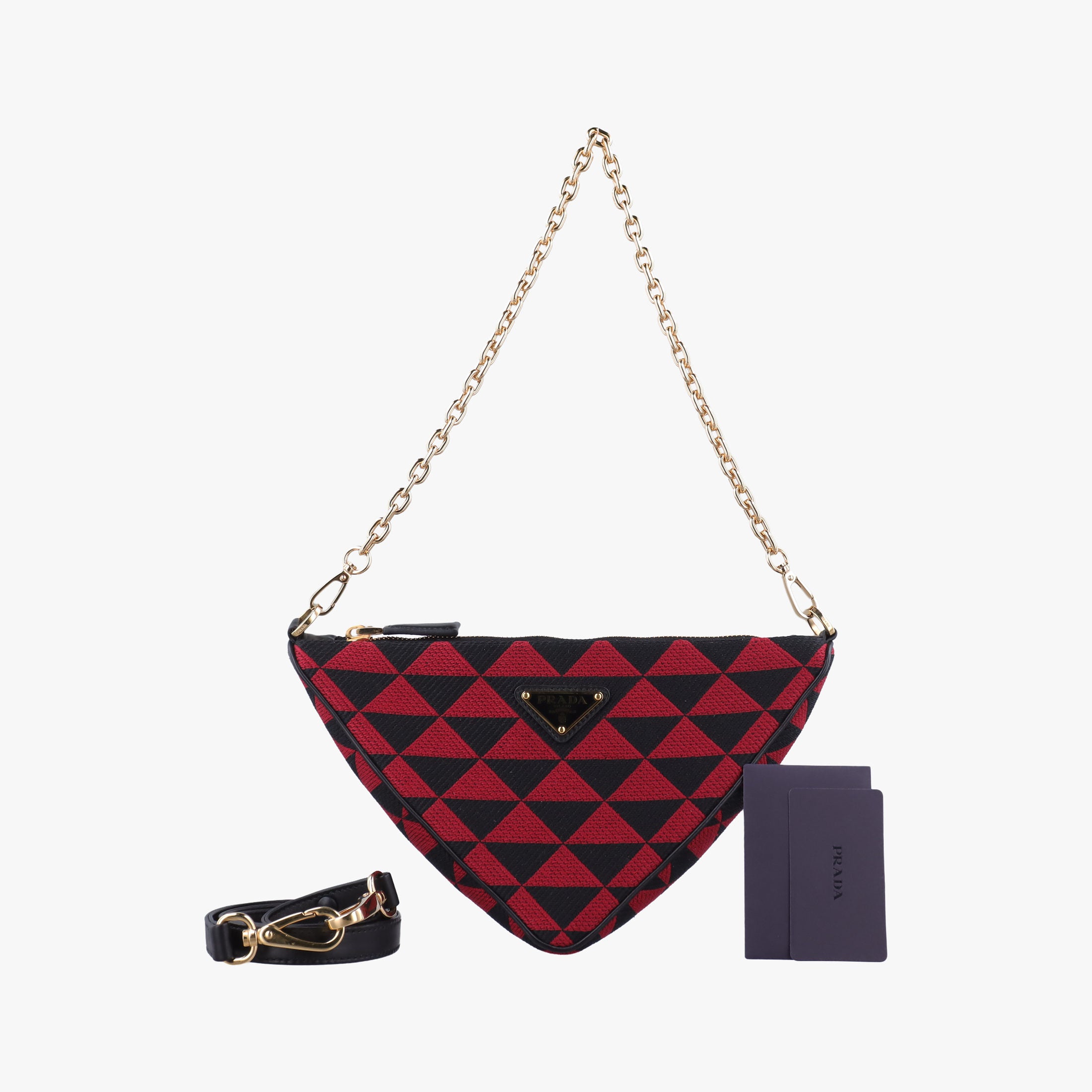 Secondhand Prada Triangolo Triangle Black×Red Jacquard × leather 1BC176 shoulderbag | stylenewstar