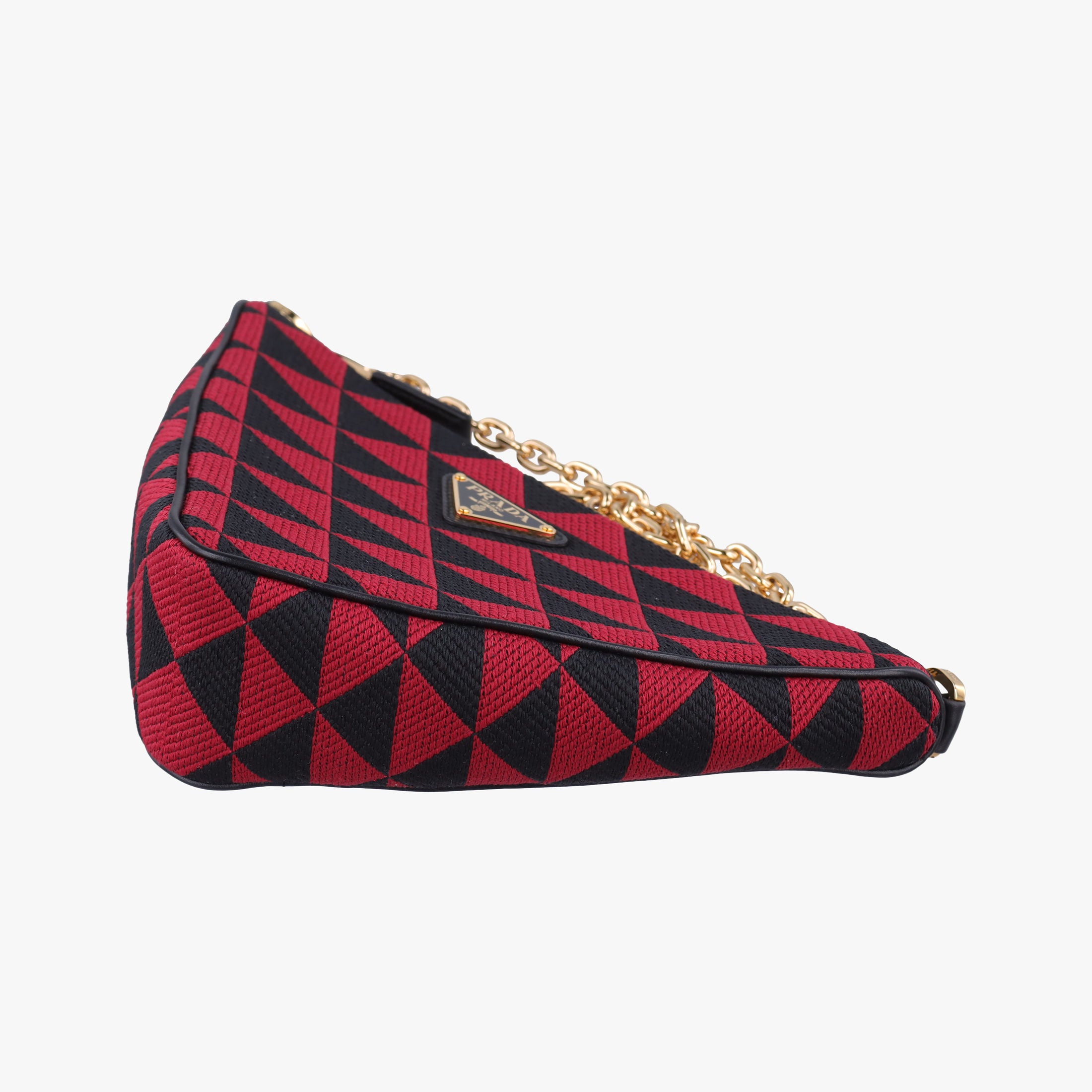 Secondhand Prada Triangolo Triangle Black×Red Jacquard × leather 1BC176 shoulderbag | stylenewstar