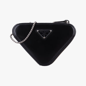Pre-owned Prada Triangle Chain Pouch Black Leather  shoulderbag | stylenewstar