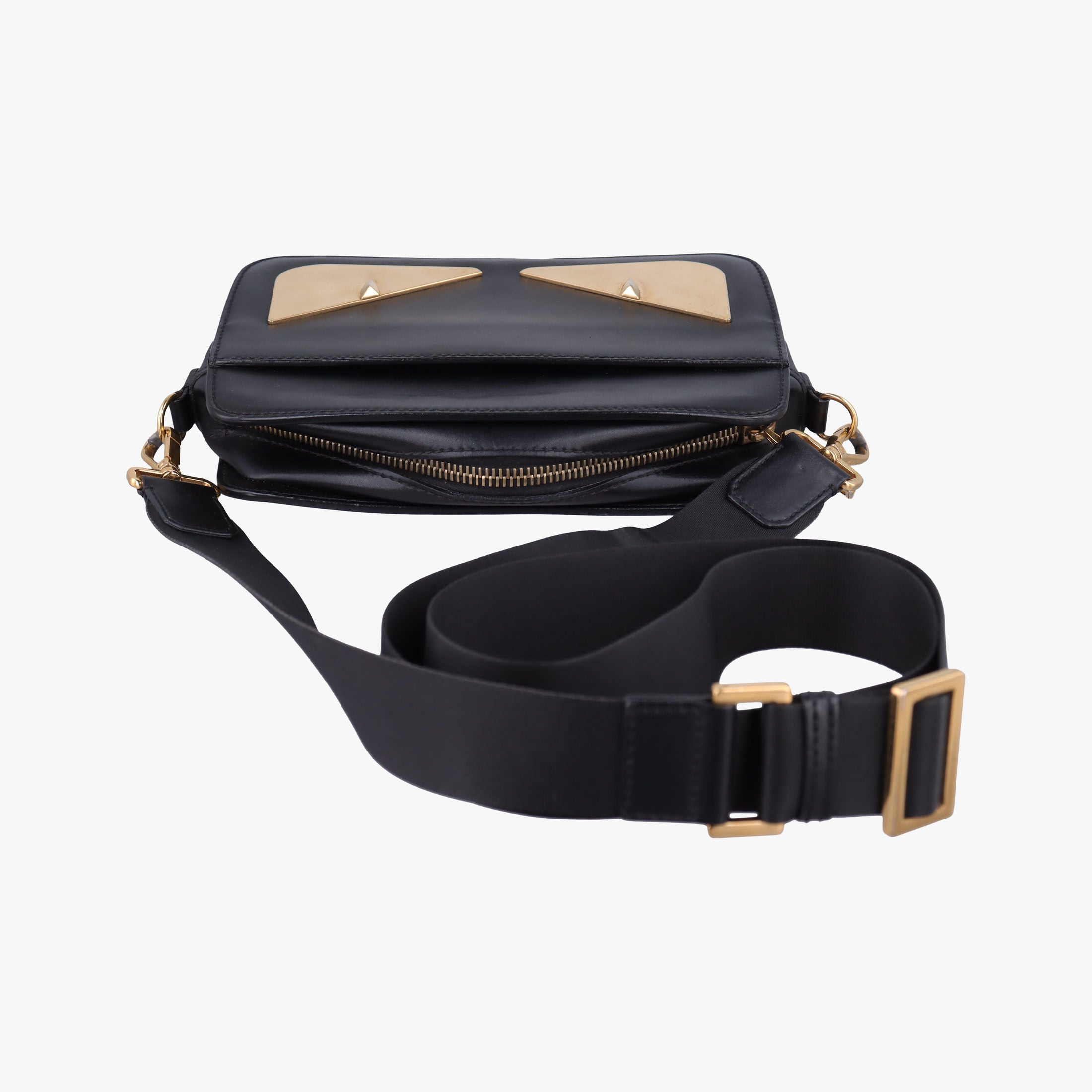 Secondhand Fendi Monster Camera case Black Leather 7VA428 shoulderbag | stylenewstar
