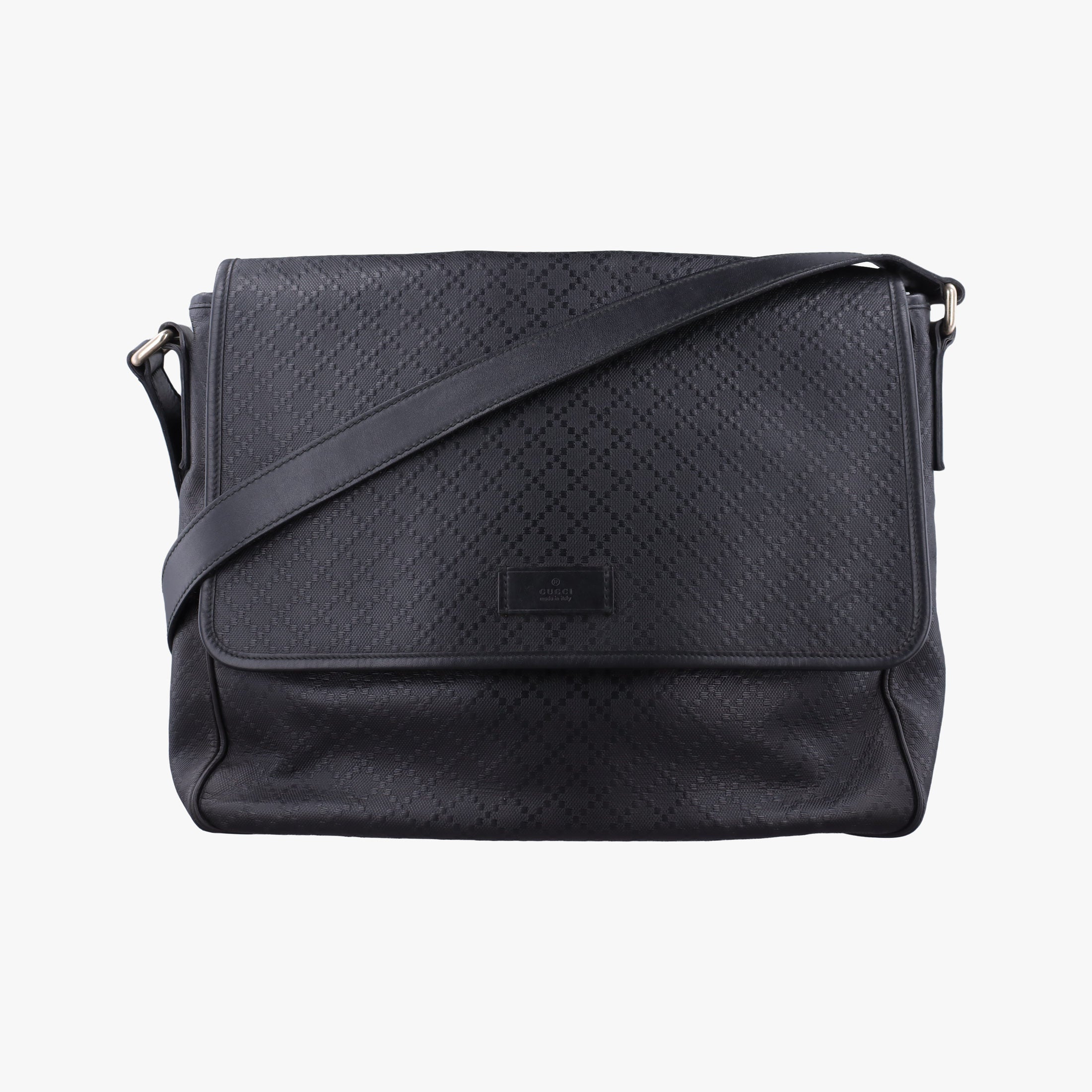 Pre-owned Gucci Guccissima Messenger Black Leather 223665 shoulderbag | stylenewstar