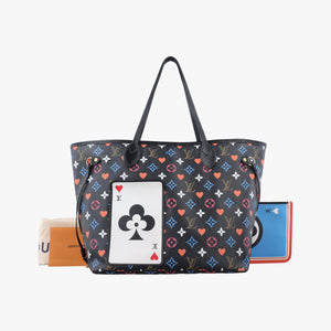 Secondhand Louis Vuitton Neverfull MM playing cards Game On Noir PVC coated canvas M57483 handbag | stylenewstar