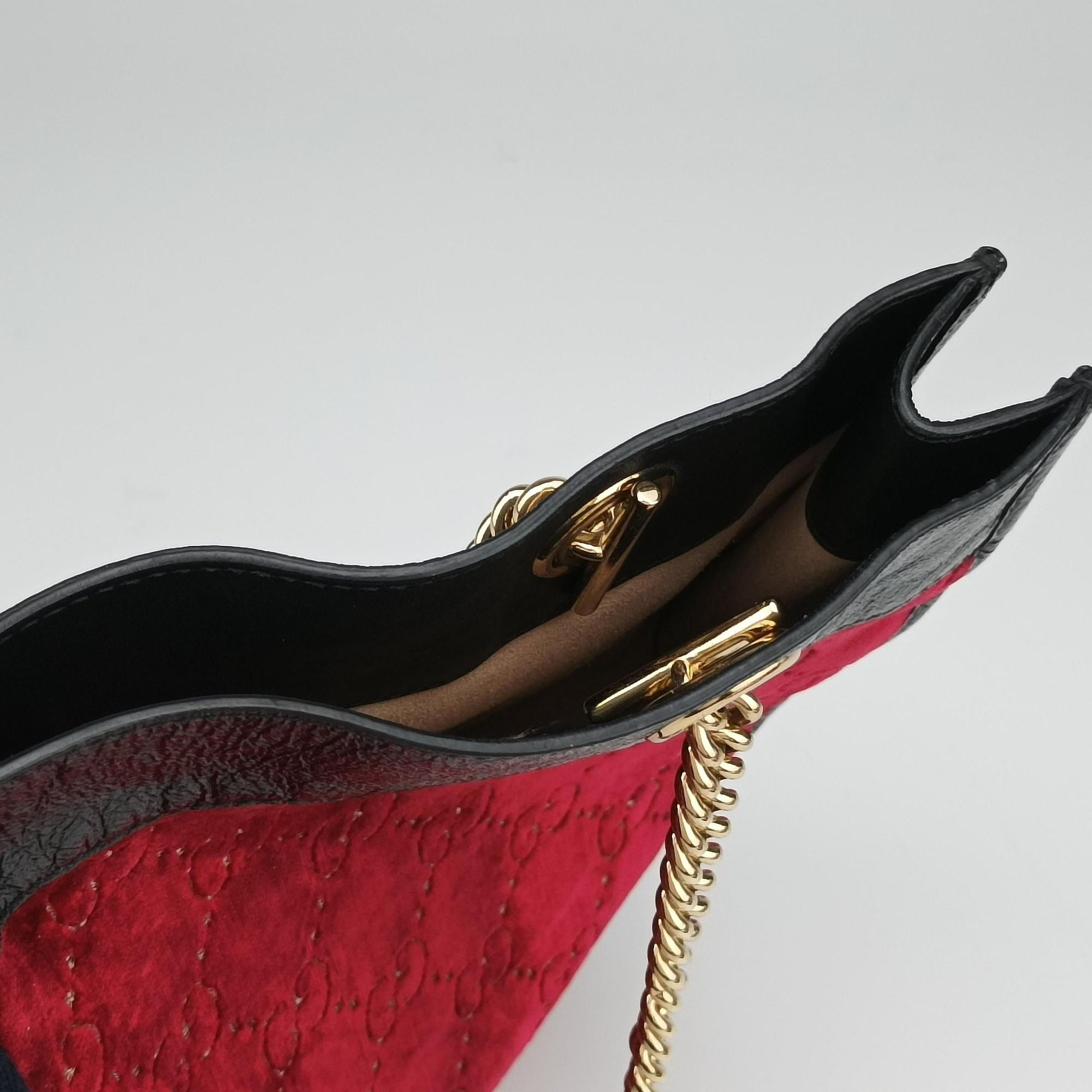 Vintage Gucci Rajah Red × Black velour × Leather 537219 shoulderbag | stylenewstar