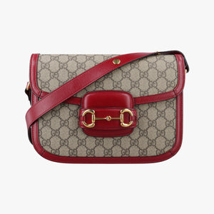 Pre-owned Gucci The Hacker Project Horsebit 1955 Beige × Brown × Red PVC coated canvas×Leather 602204 shoulderbag | stylenewstar