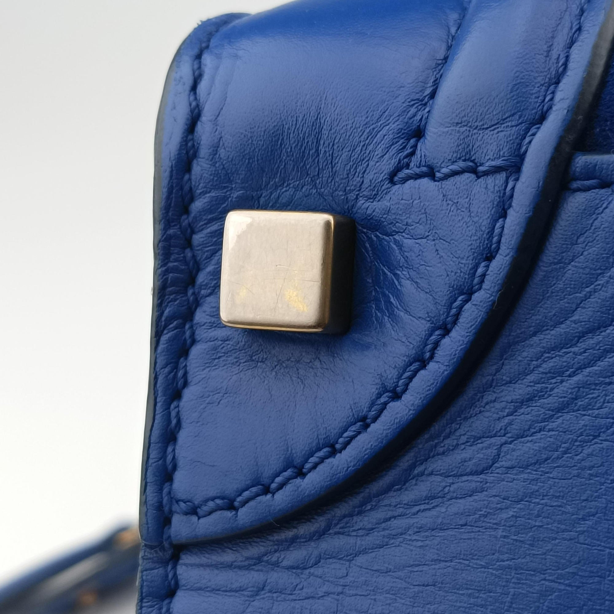 Pre-owned Celine Luggage Mini Shopper Blue Suede × Leather  handbag | stylenewstar